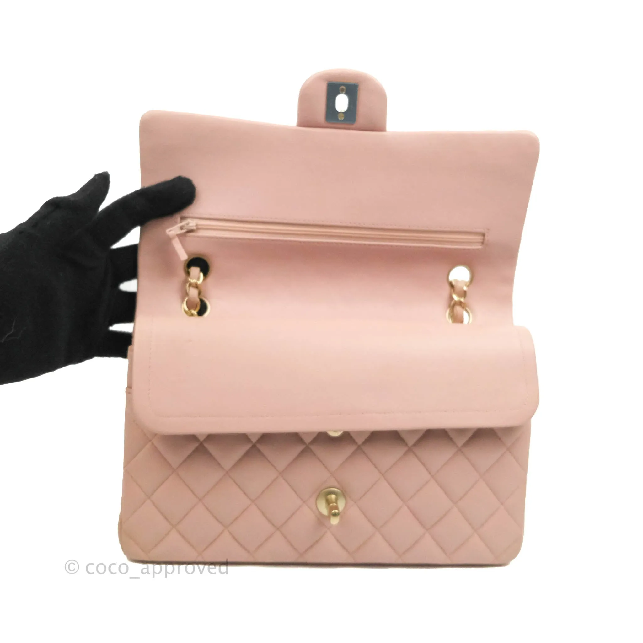 Chanel Classic M/L Medium Flap Quilted Light Pink Lambskin Matte Gold Hardware