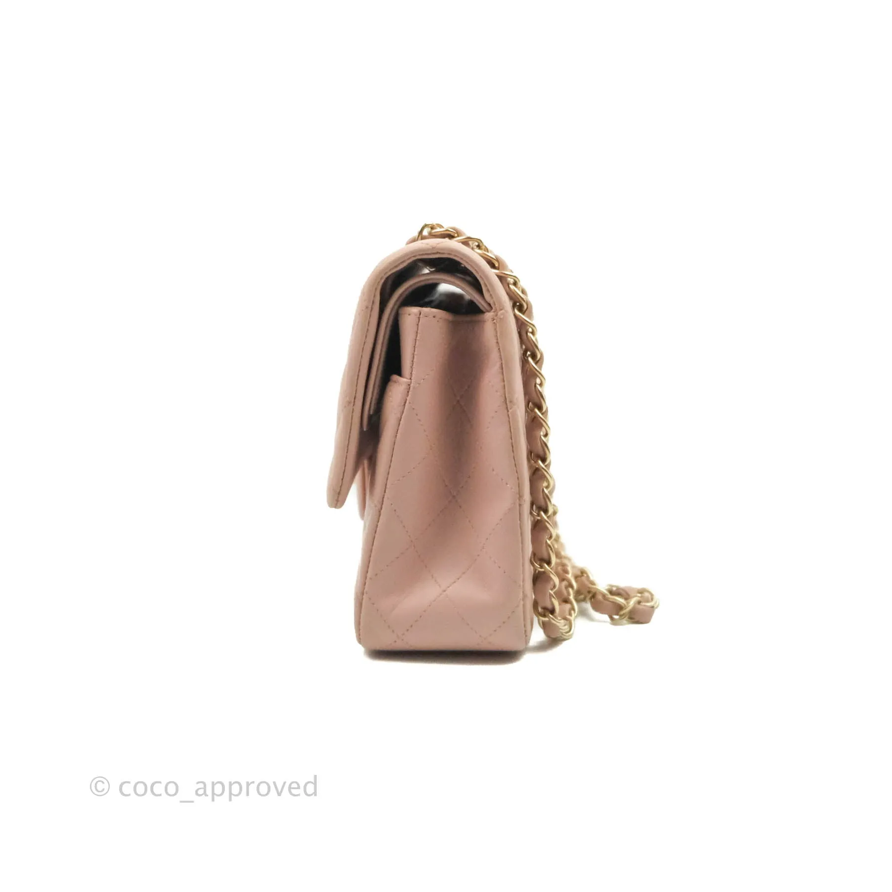 Chanel Classic M/L Medium Flap Quilted Light Pink Lambskin Matte Gold Hardware