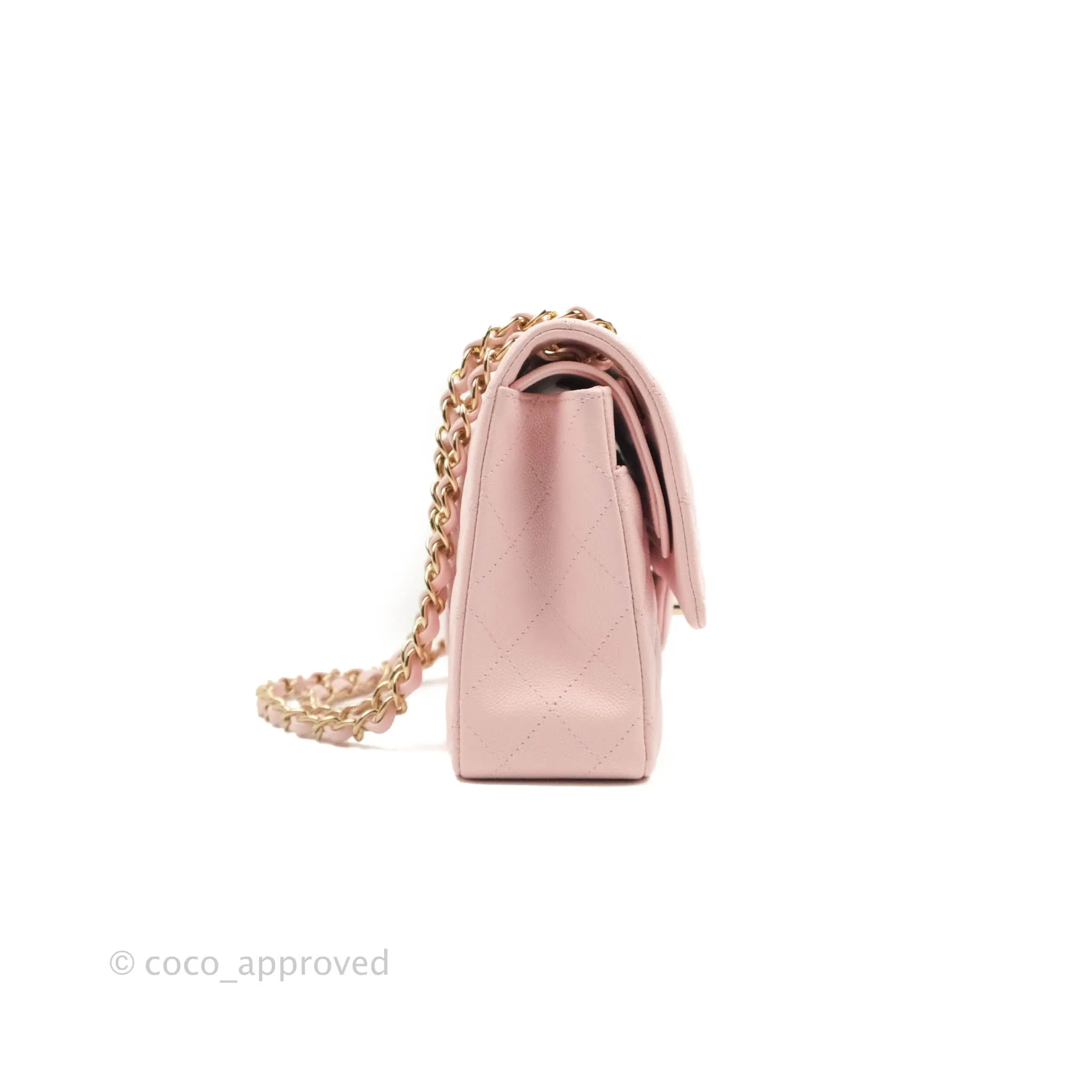 Chanel Classic M/L Medium Flap Quilted Pink Caviar Gold Hardware 22S