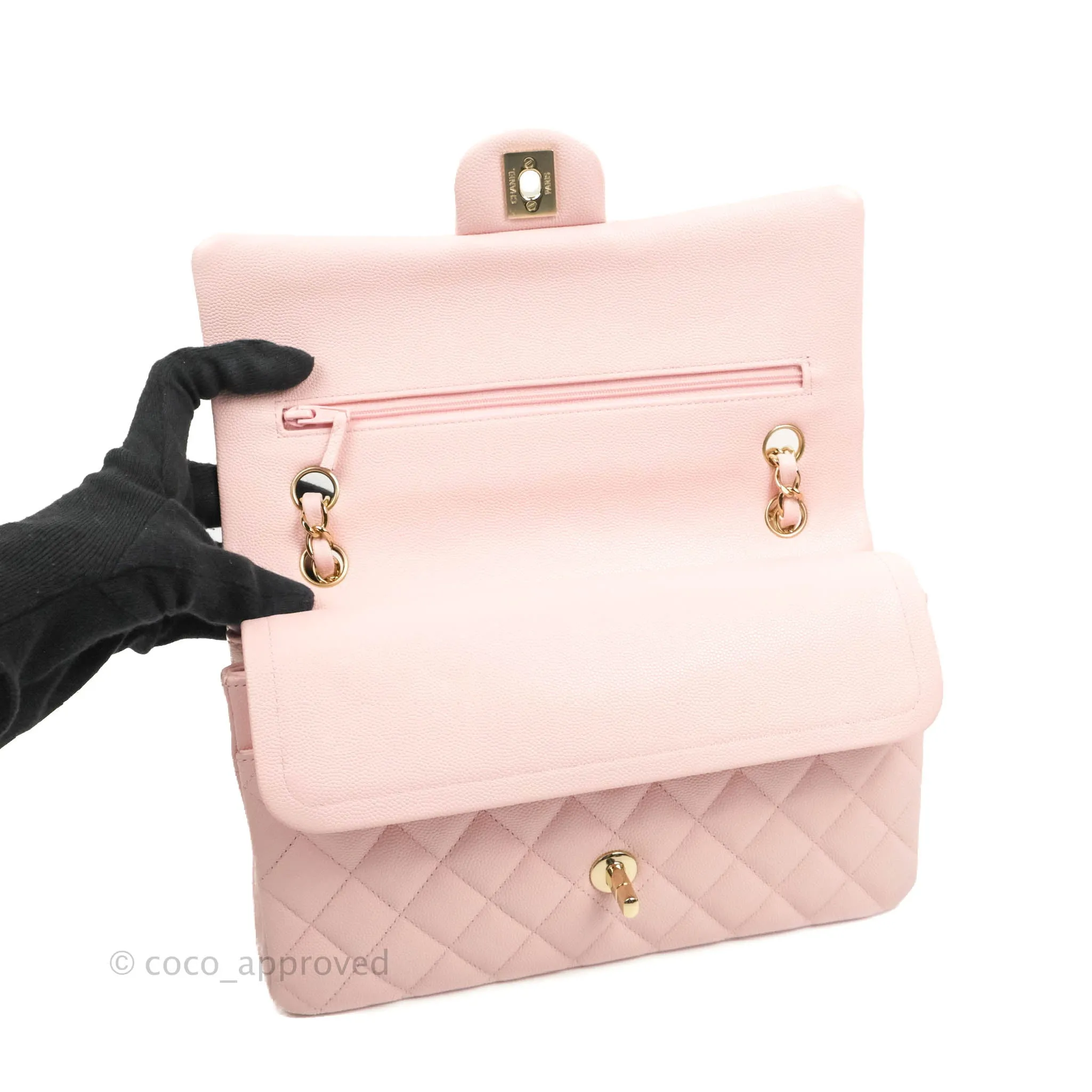 Chanel Classic M/L Medium Flap Quilted Pink Caviar Gold Hardware 22S