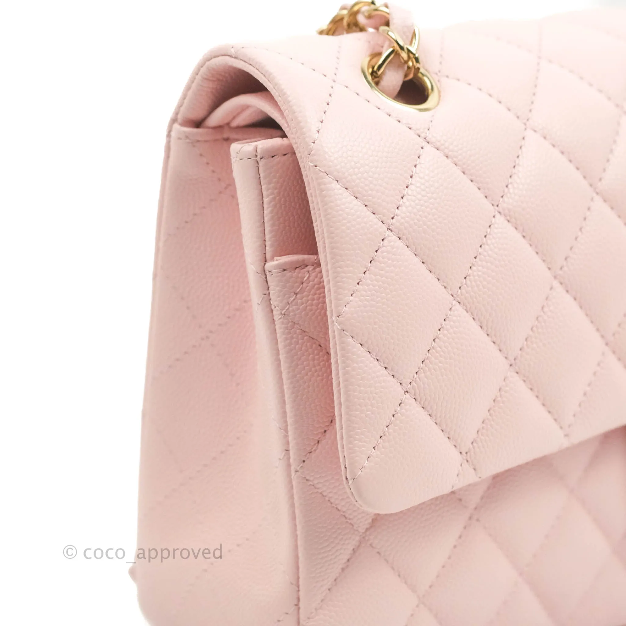 Chanel Classic M/L Medium Flap Quilted Pink Caviar Gold Hardware 22S