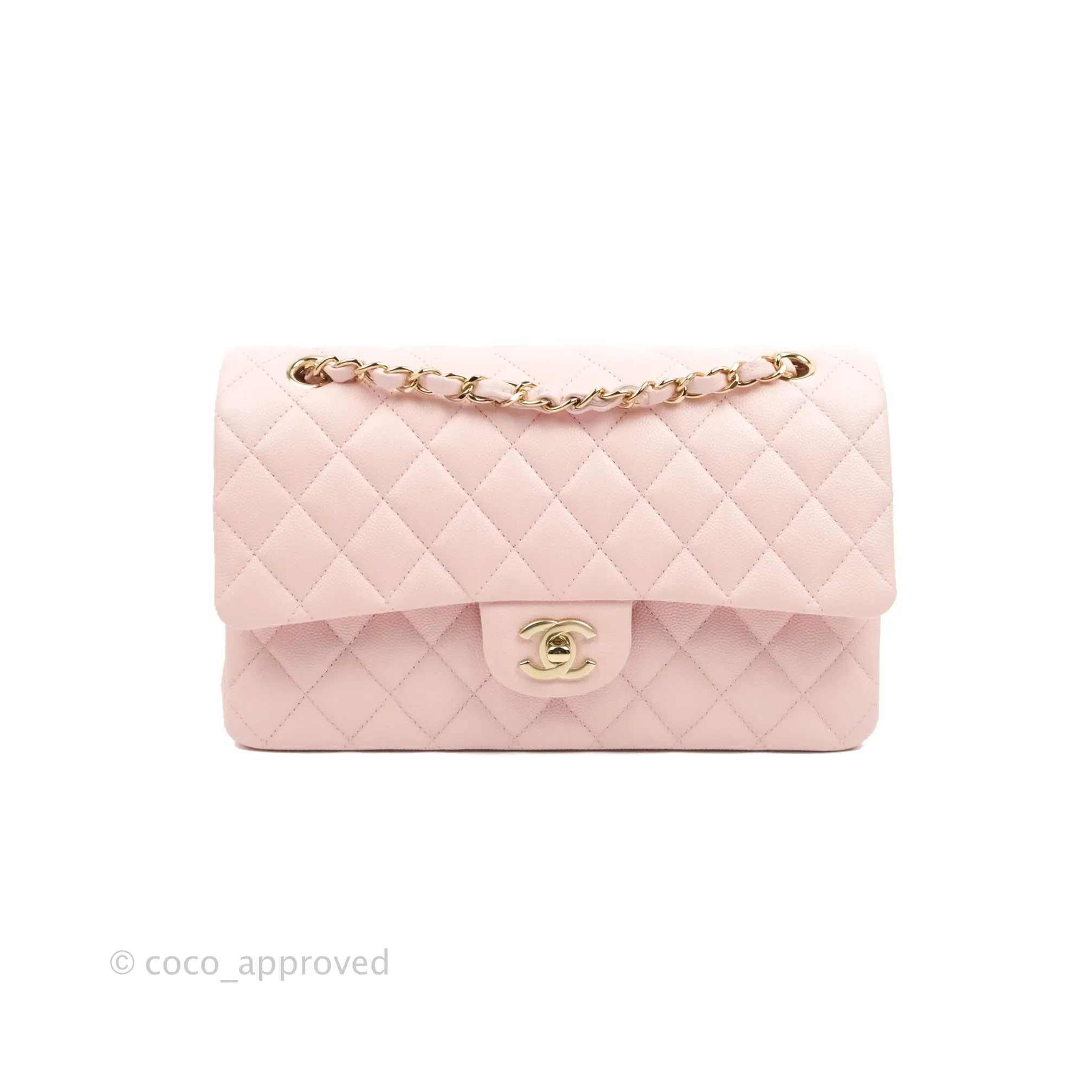 Chanel Classic M/L Medium Flap Quilted Pink Caviar Gold Hardware 22S