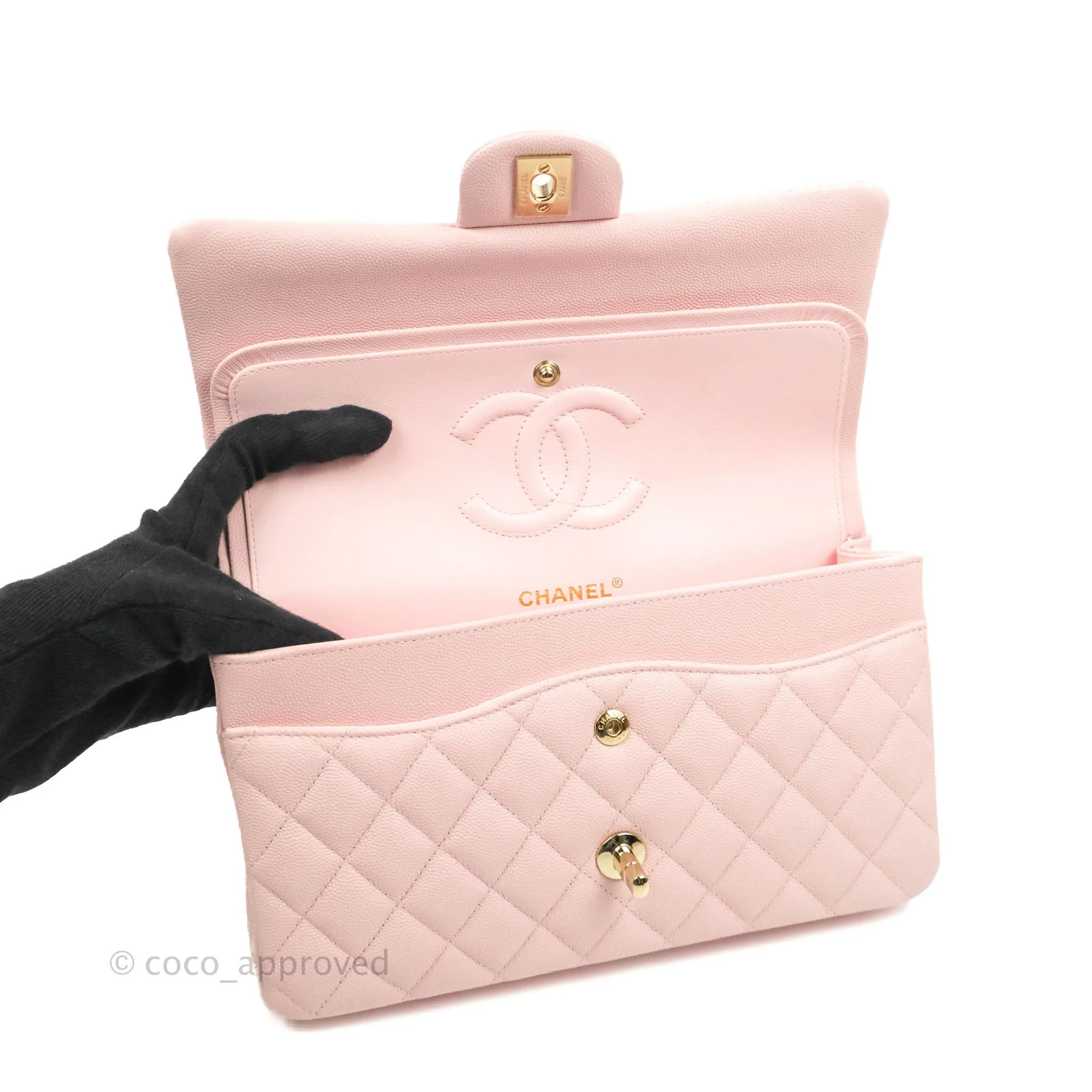Chanel Classic M/L Medium Flap Quilted Pink Caviar Gold Hardware 22S