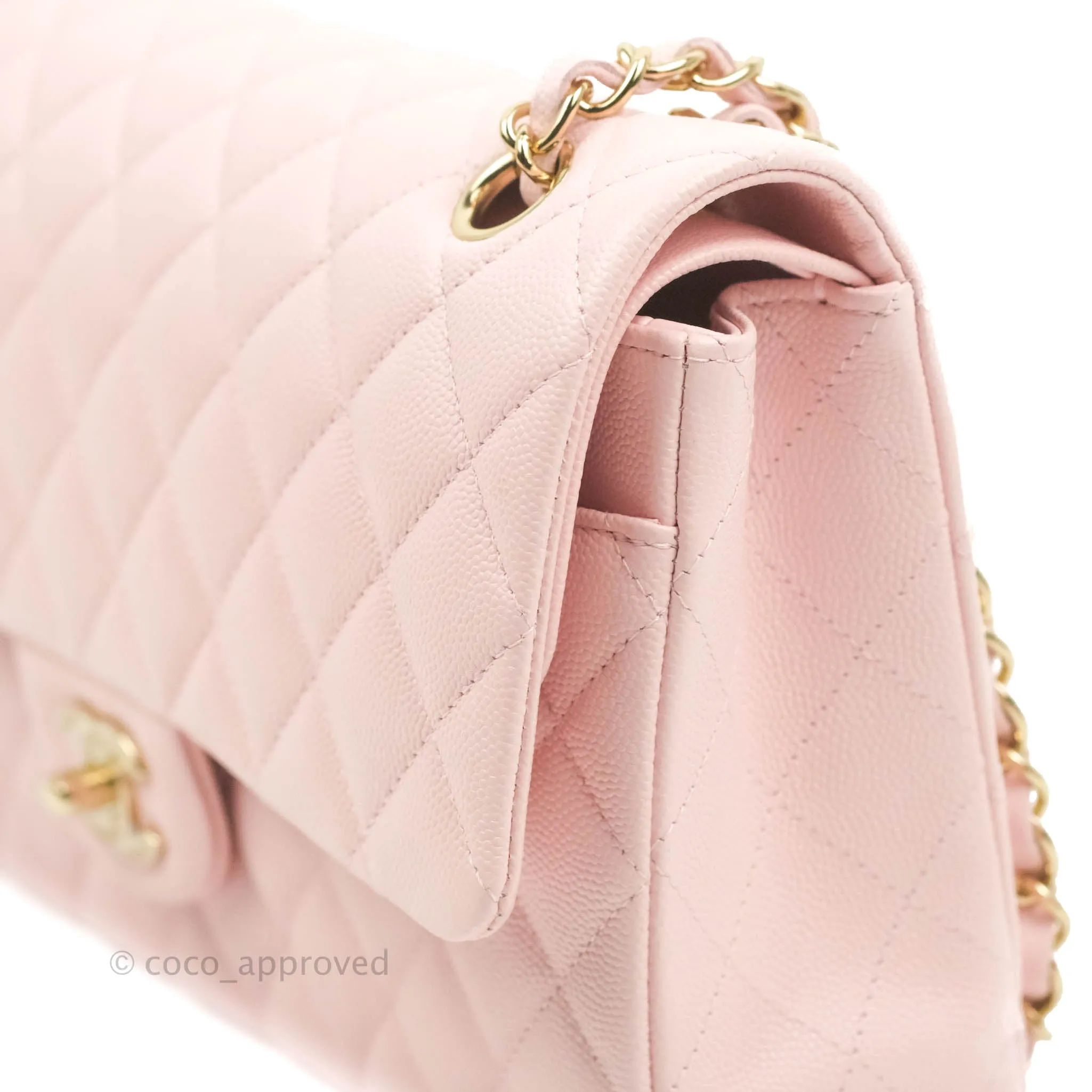 Chanel Classic M/L Medium Flap Quilted Pink Caviar Gold Hardware 22S