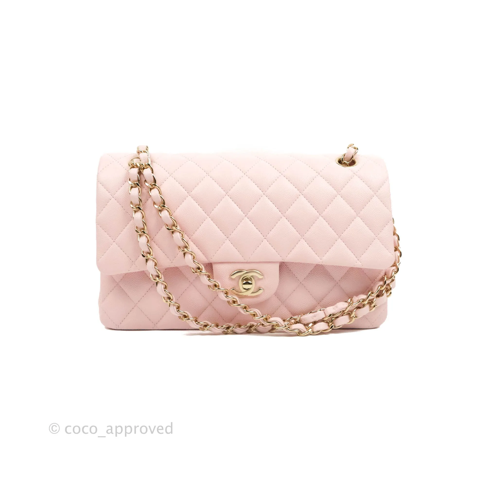 Chanel Classic M/L Medium Flap Quilted Pink Caviar Gold Hardware 22S