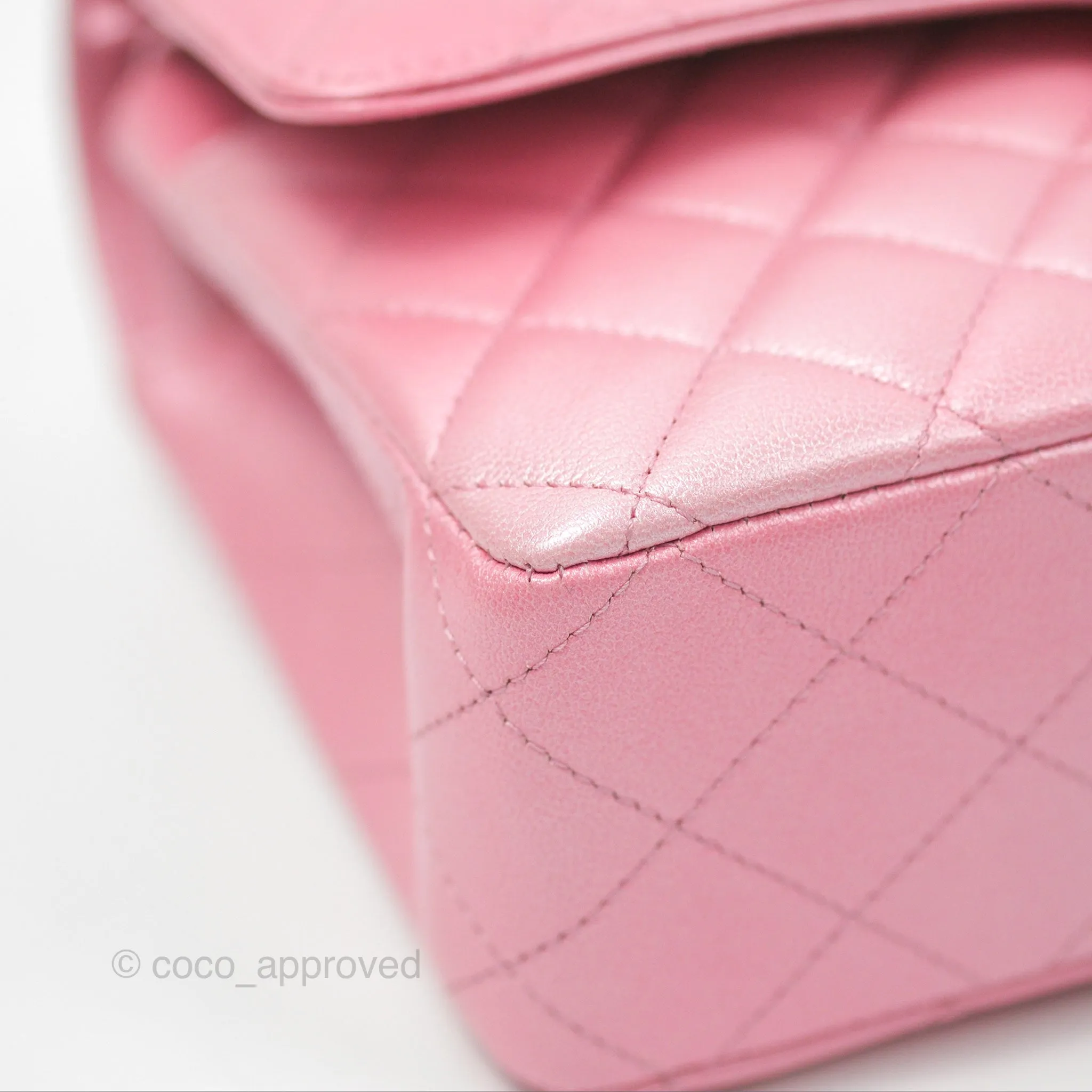 Chanel Classic M/L Medium Flap Quilted Pink Cloudy Pearly Goatskin Gold Hardware 23S