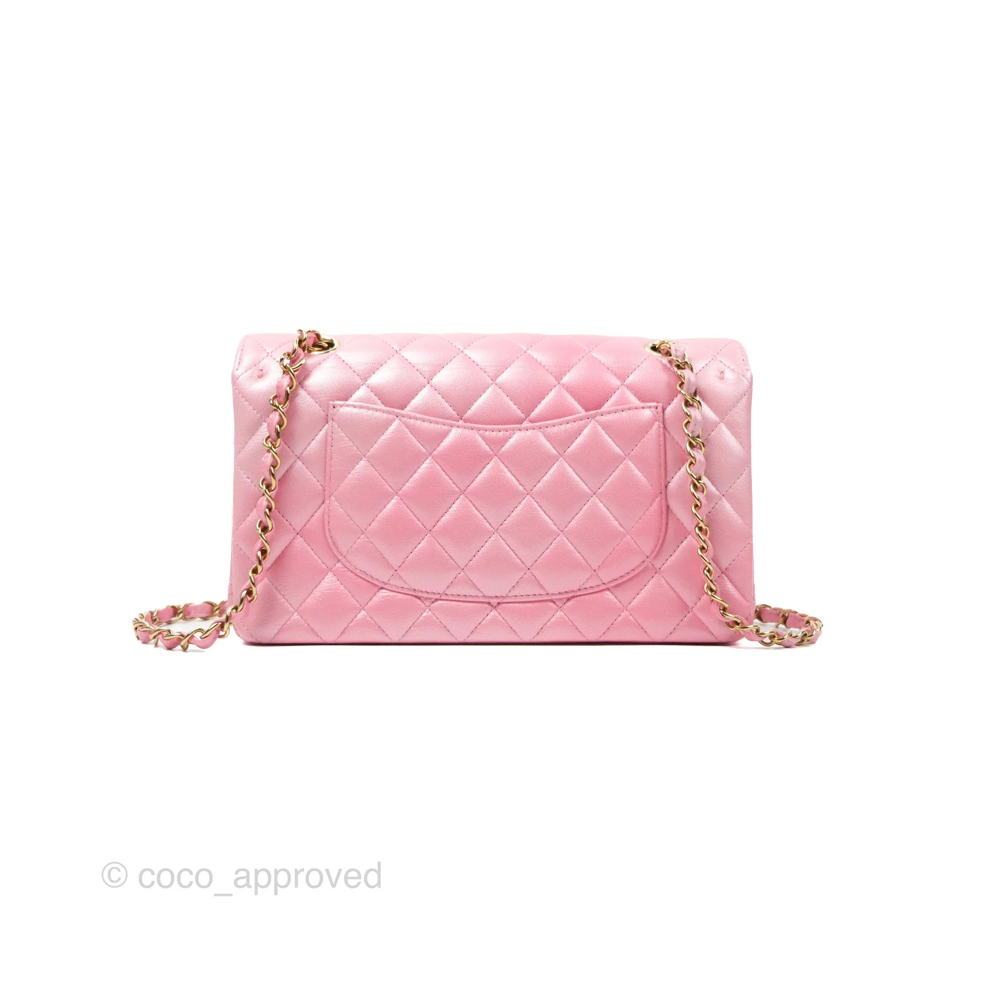 Chanel Classic M/L Medium Flap Quilted Pink Cloudy Pearly Goatskin Gold Hardware 23S