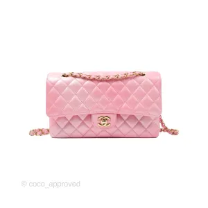 Chanel Classic M/L Medium Flap Quilted Pink Cloudy Pearly Goatskin Gold Hardware 23S
