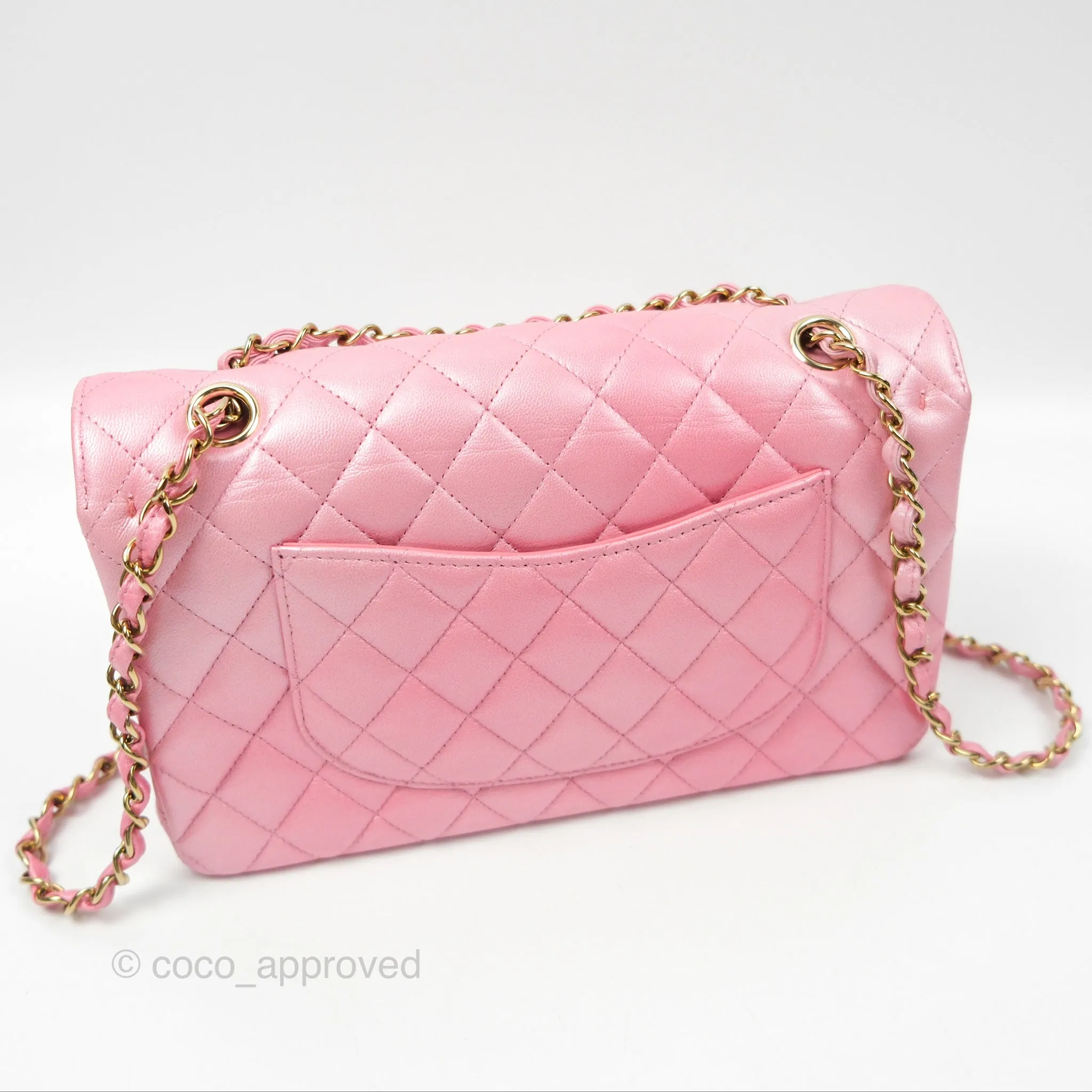 Chanel Classic M/L Medium Flap Quilted Pink Cloudy Pearly Goatskin Gold Hardware 23S
