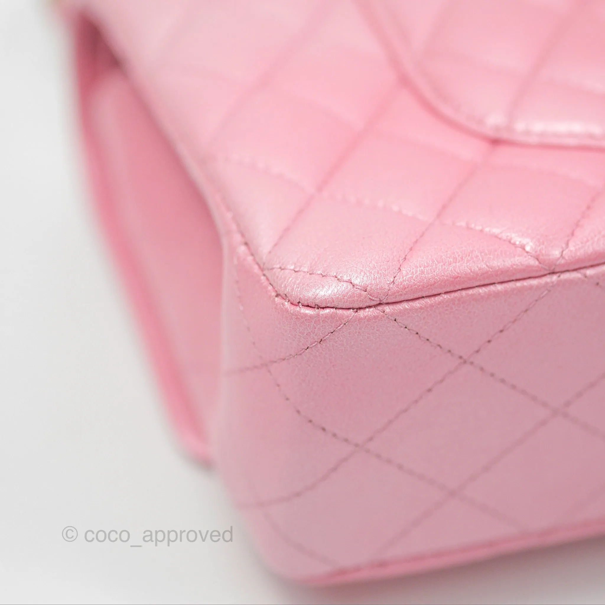 Chanel Classic M/L Medium Flap Quilted Pink Cloudy Pearly Goatskin Gold Hardware 23S