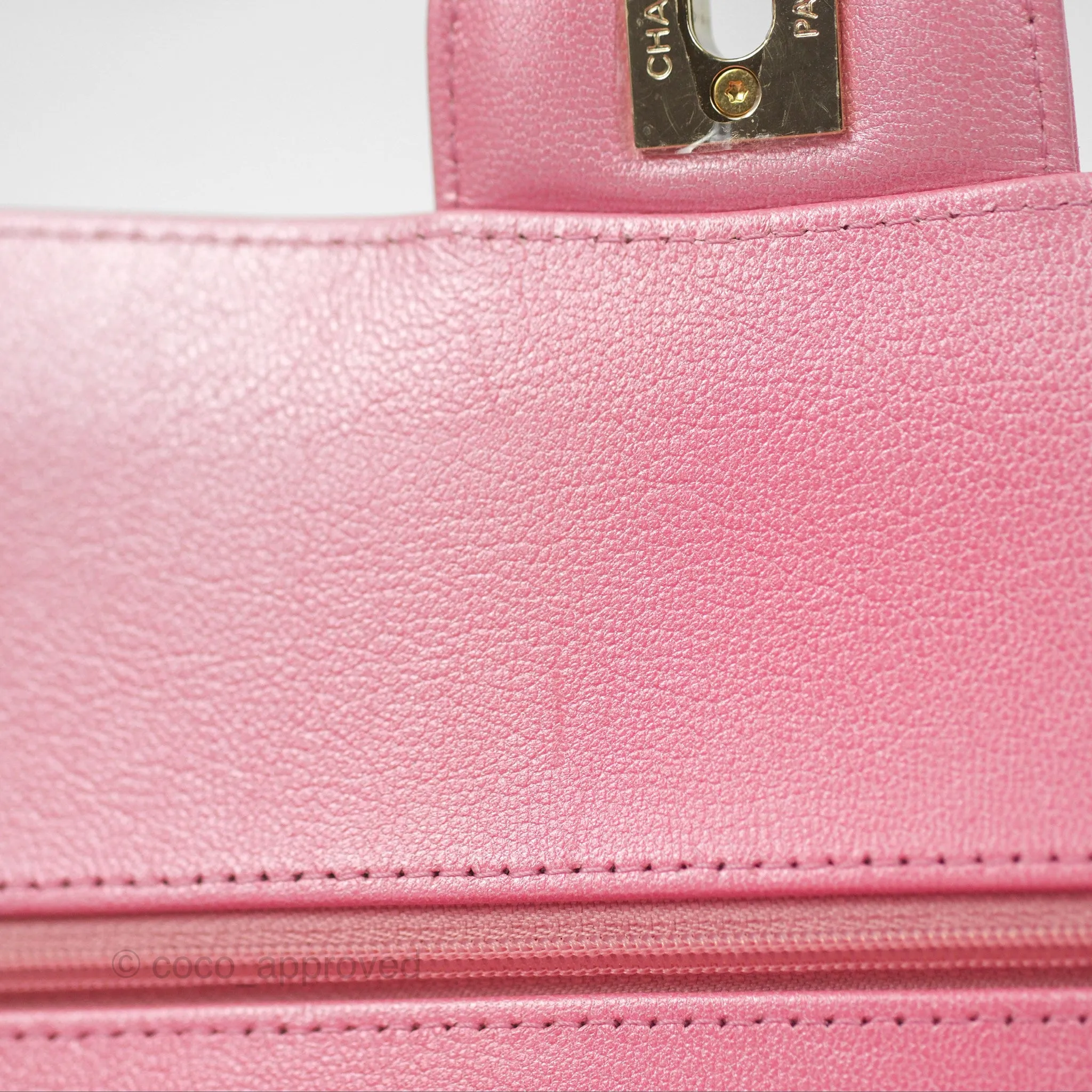 Chanel Classic M/L Medium Flap Quilted Pink Cloudy Pearly Goatskin Gold Hardware 23S