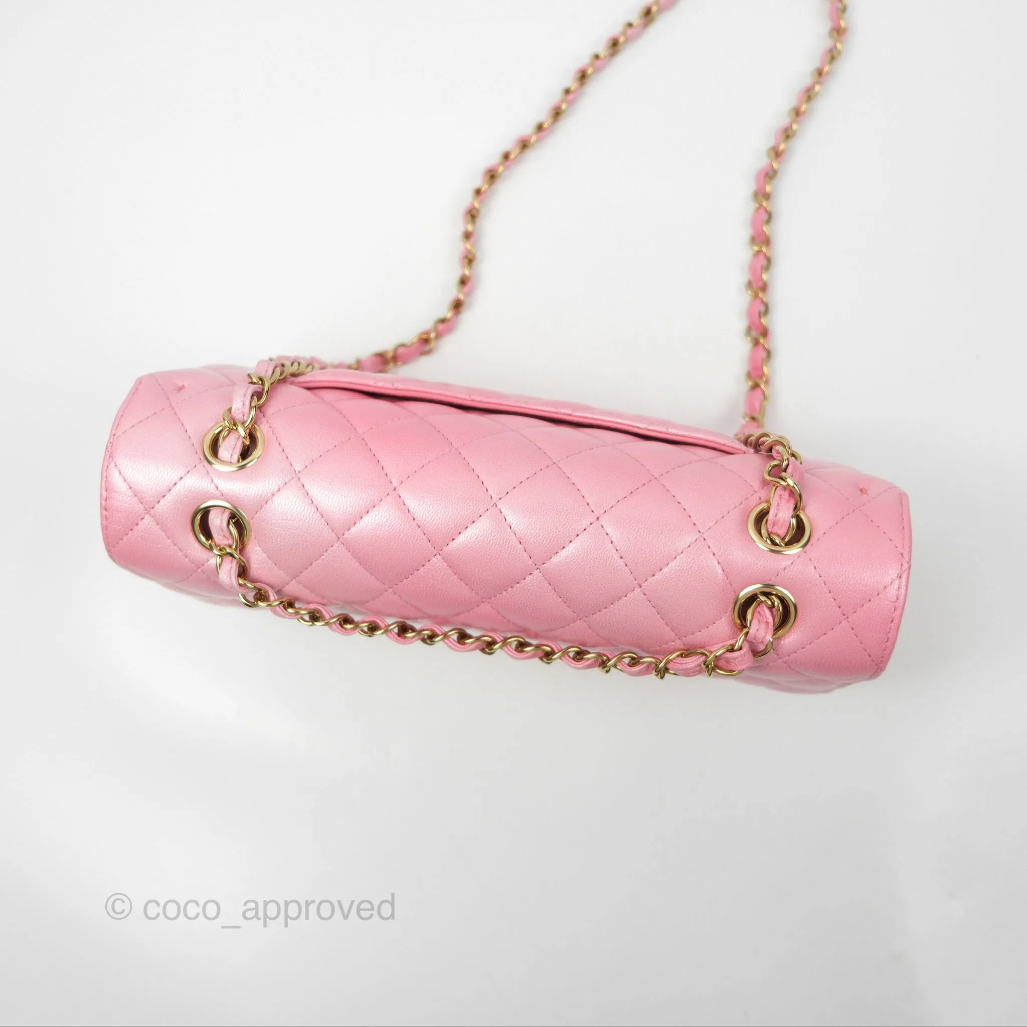 Chanel Classic M/L Medium Flap Quilted Pink Cloudy Pearly Goatskin Gold Hardware 23S