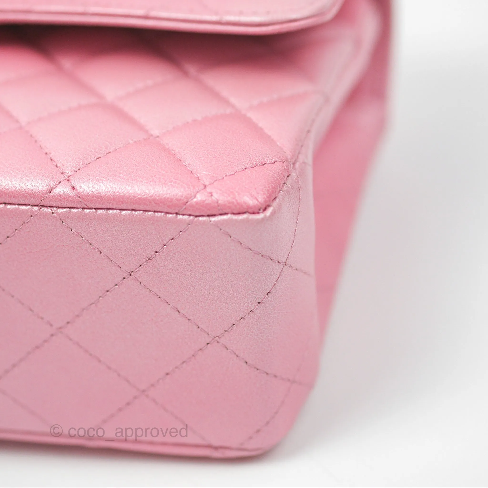 Chanel Classic M/L Medium Flap Quilted Pink Cloudy Pearly Goatskin Gold Hardware 23S