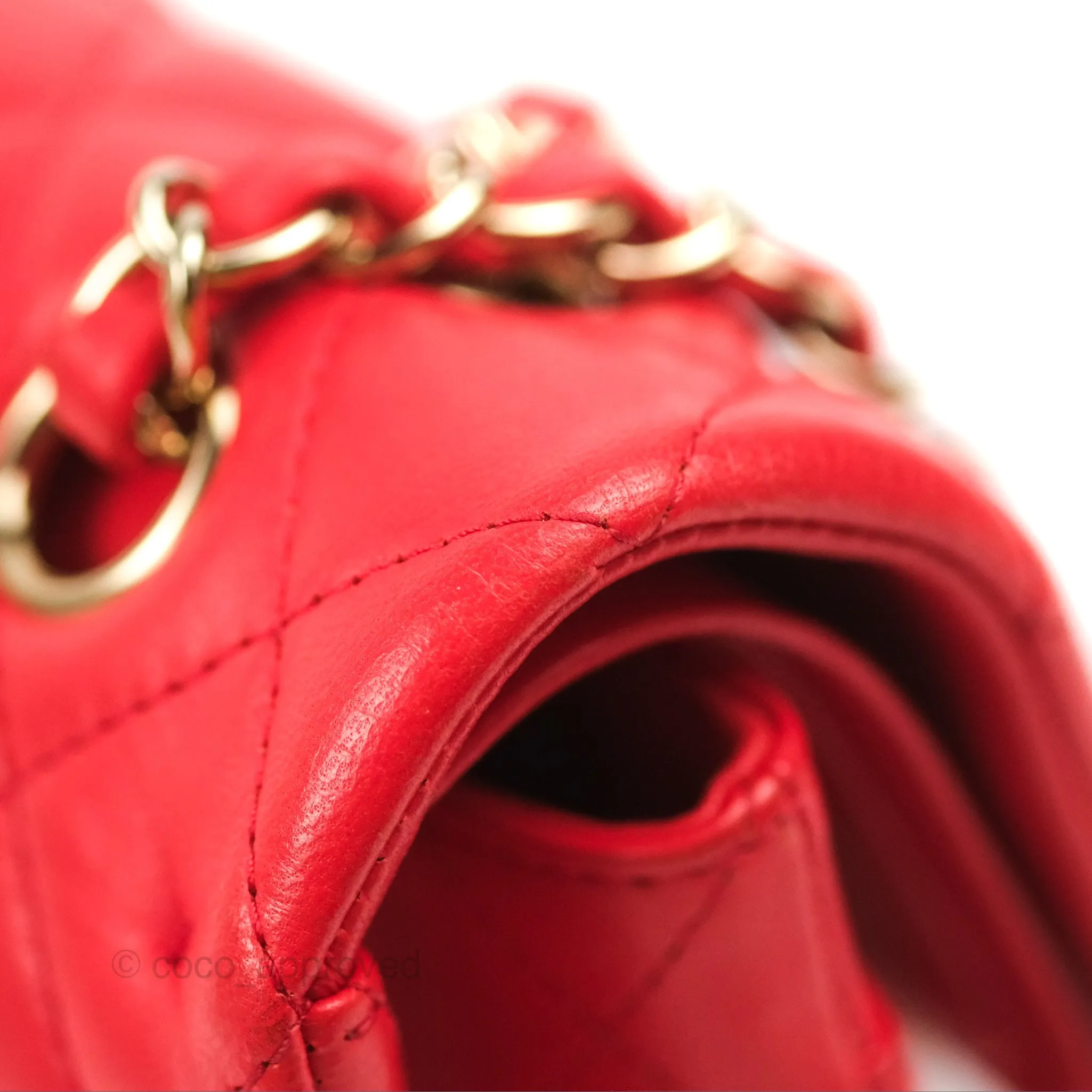 Chanel Classic M/L Medium Flap Quilted Red Lambskin Gold Hardware