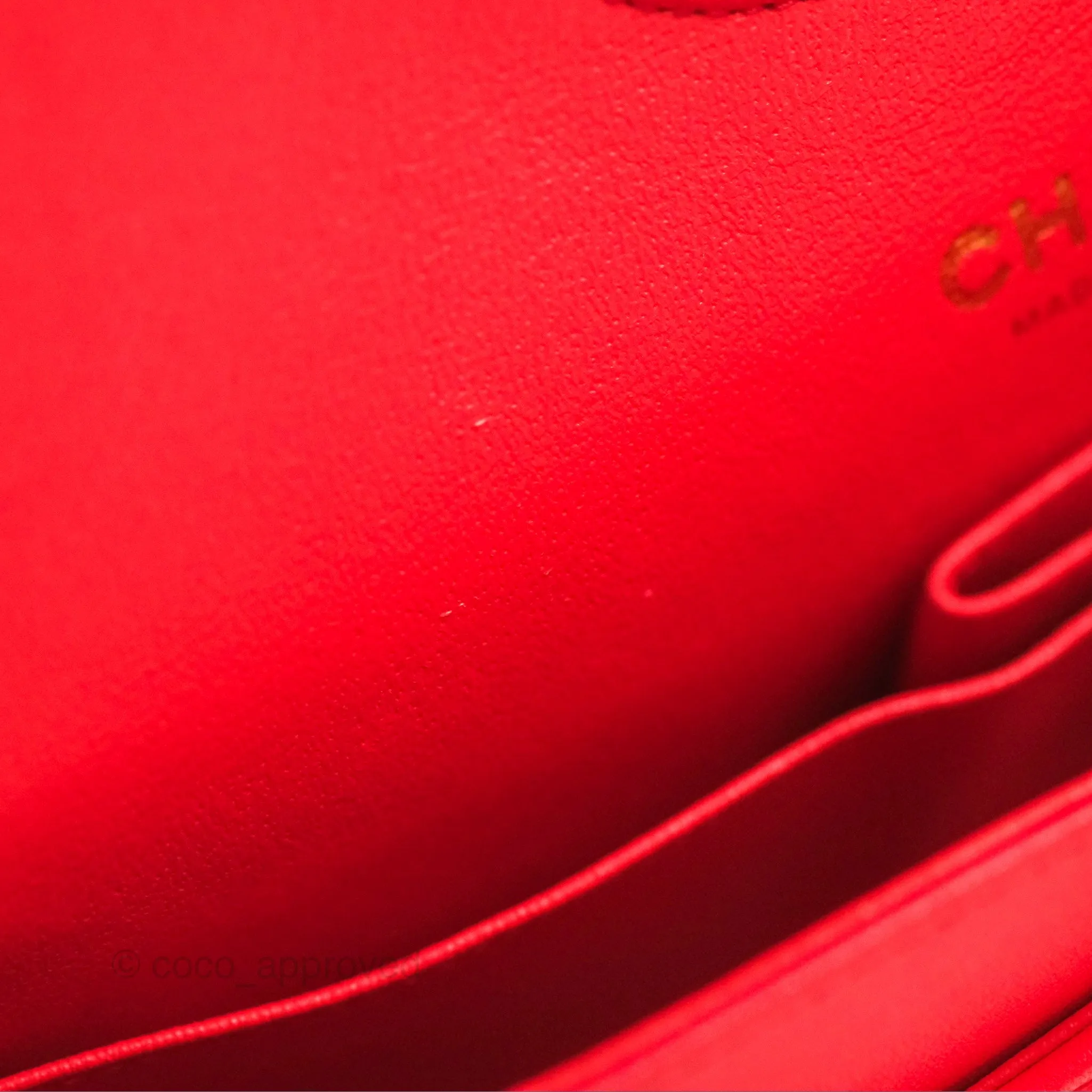Chanel Classic M/L Medium Flap Quilted Red Lambskin Gold Hardware