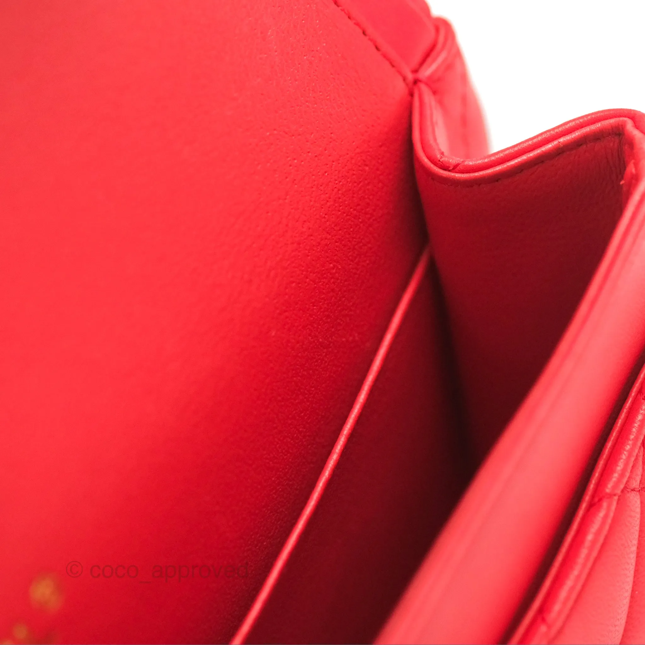 Chanel Classic M/L Medium Flap Quilted Red Lambskin Gold Hardware