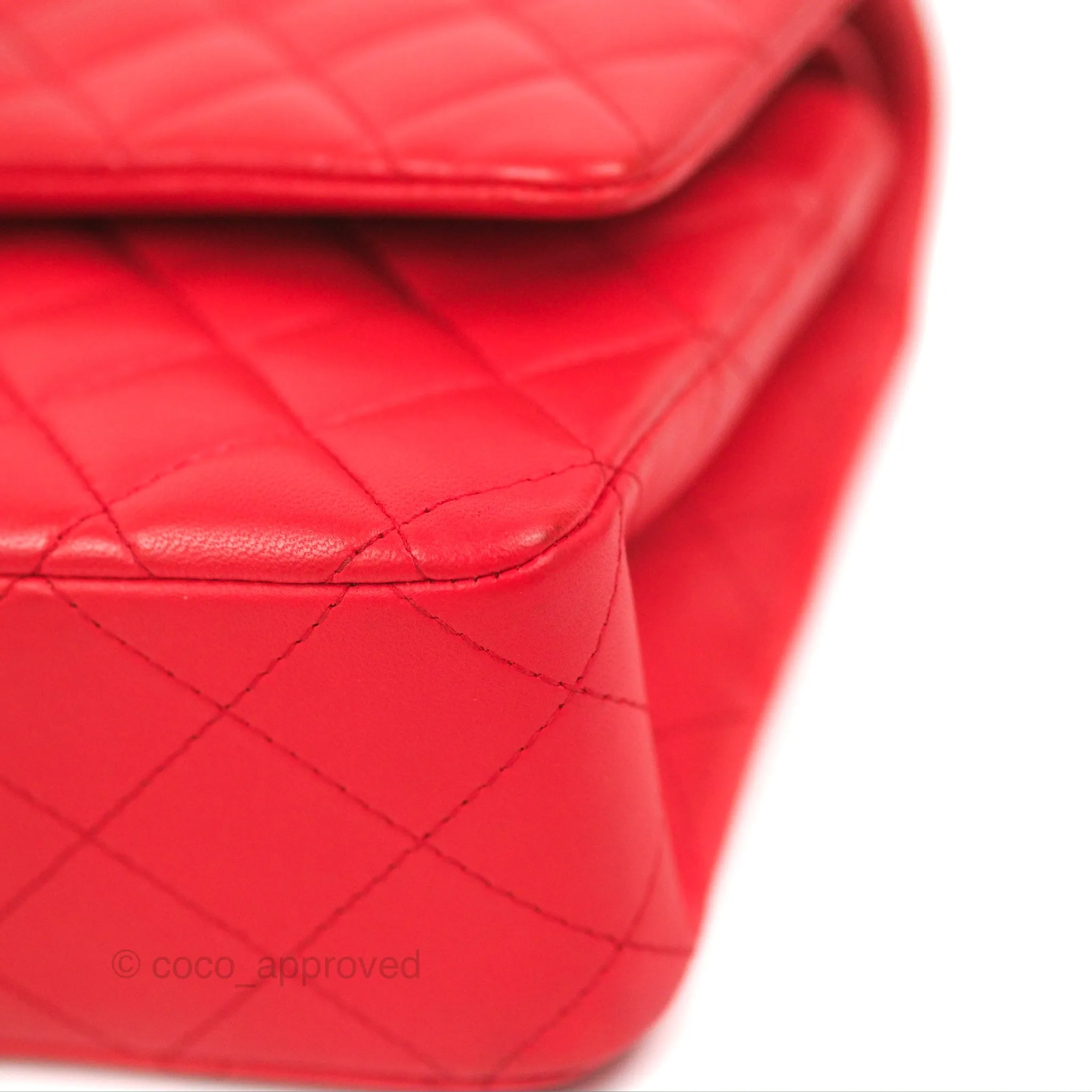 Chanel Classic M/L Medium Flap Quilted Red Lambskin Gold Hardware