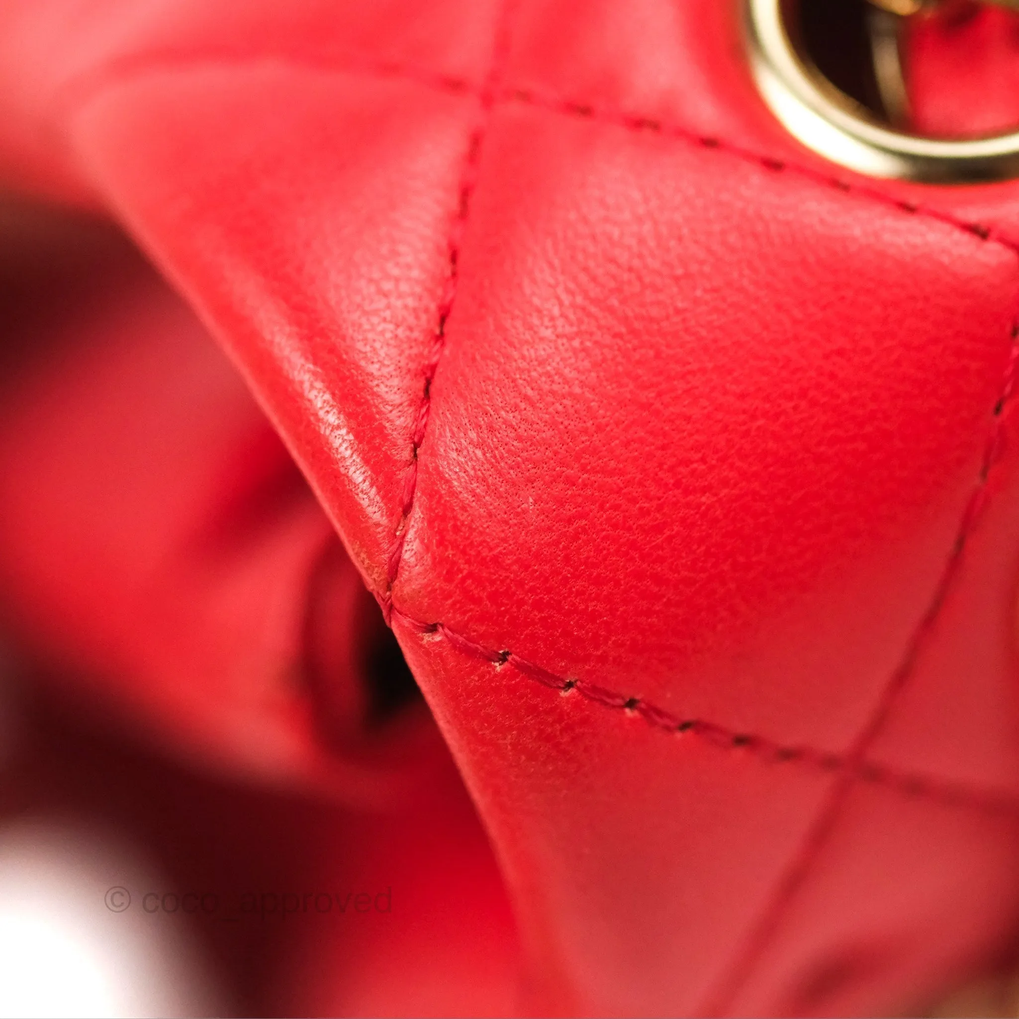 Chanel Classic M/L Medium Flap Quilted Red Lambskin Gold Hardware