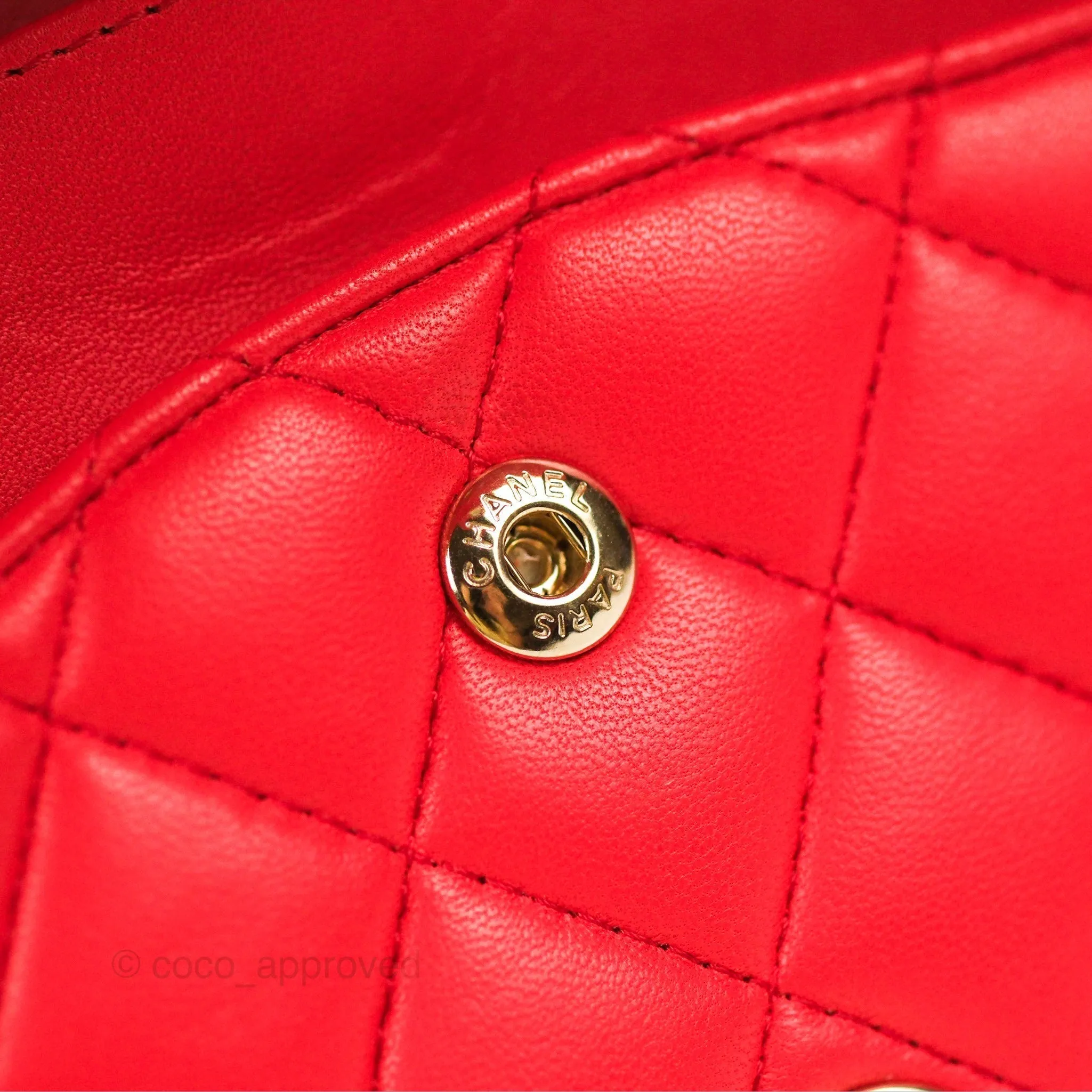 Chanel Classic M/L Medium Flap Quilted Red Lambskin Gold Hardware