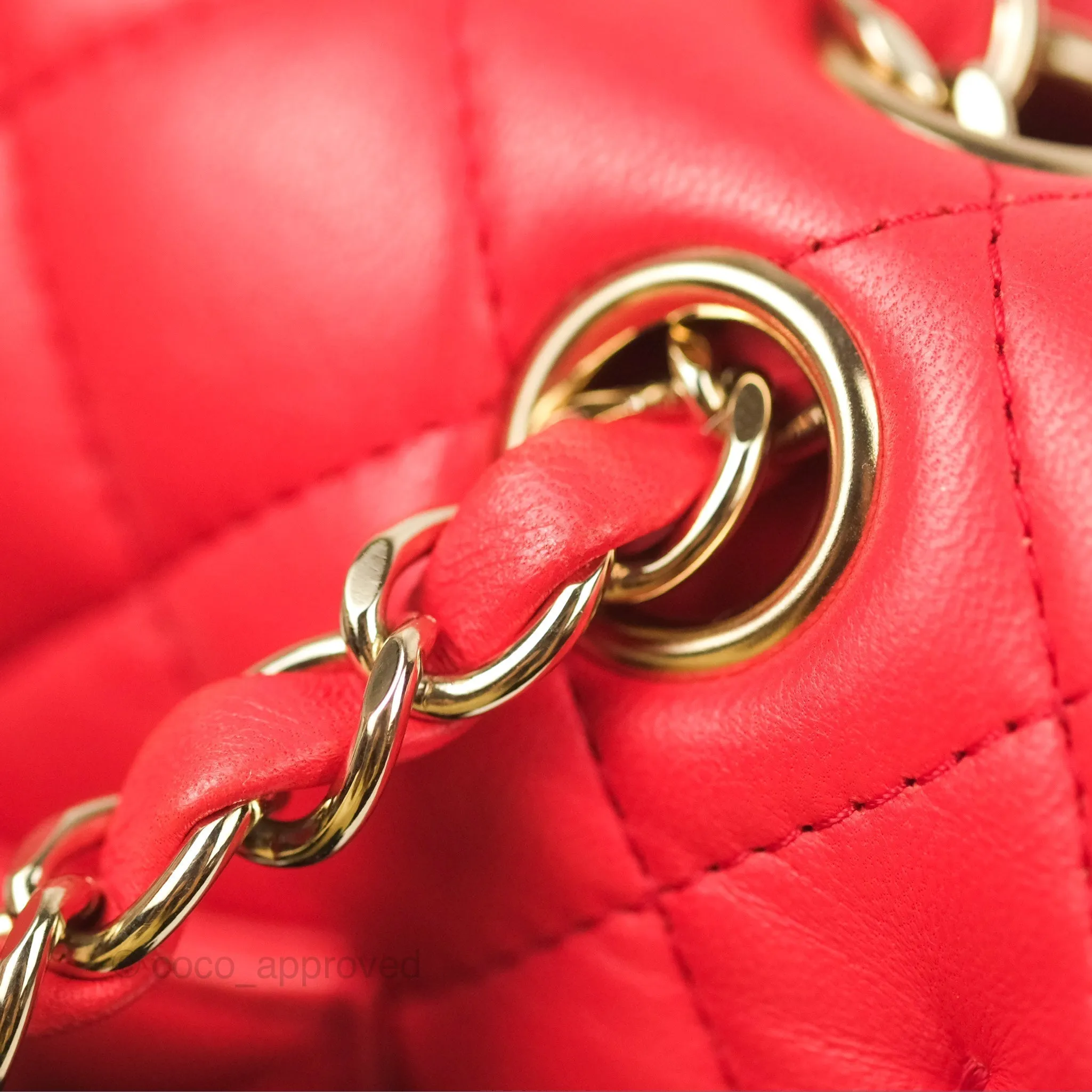 Chanel Classic M/L Medium Flap Quilted Red Lambskin Gold Hardware