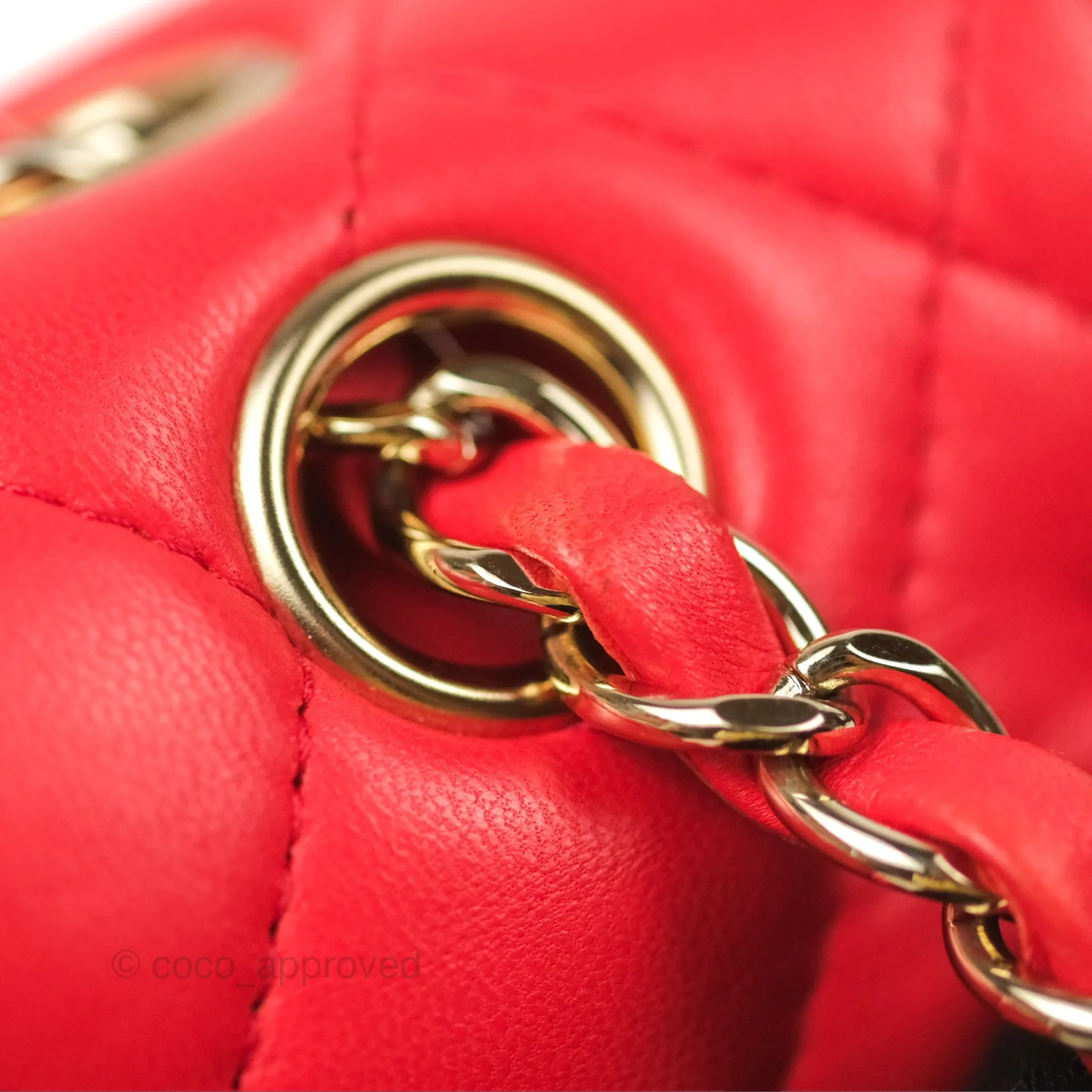 Chanel Classic M/L Medium Flap Quilted Red Lambskin Gold Hardware