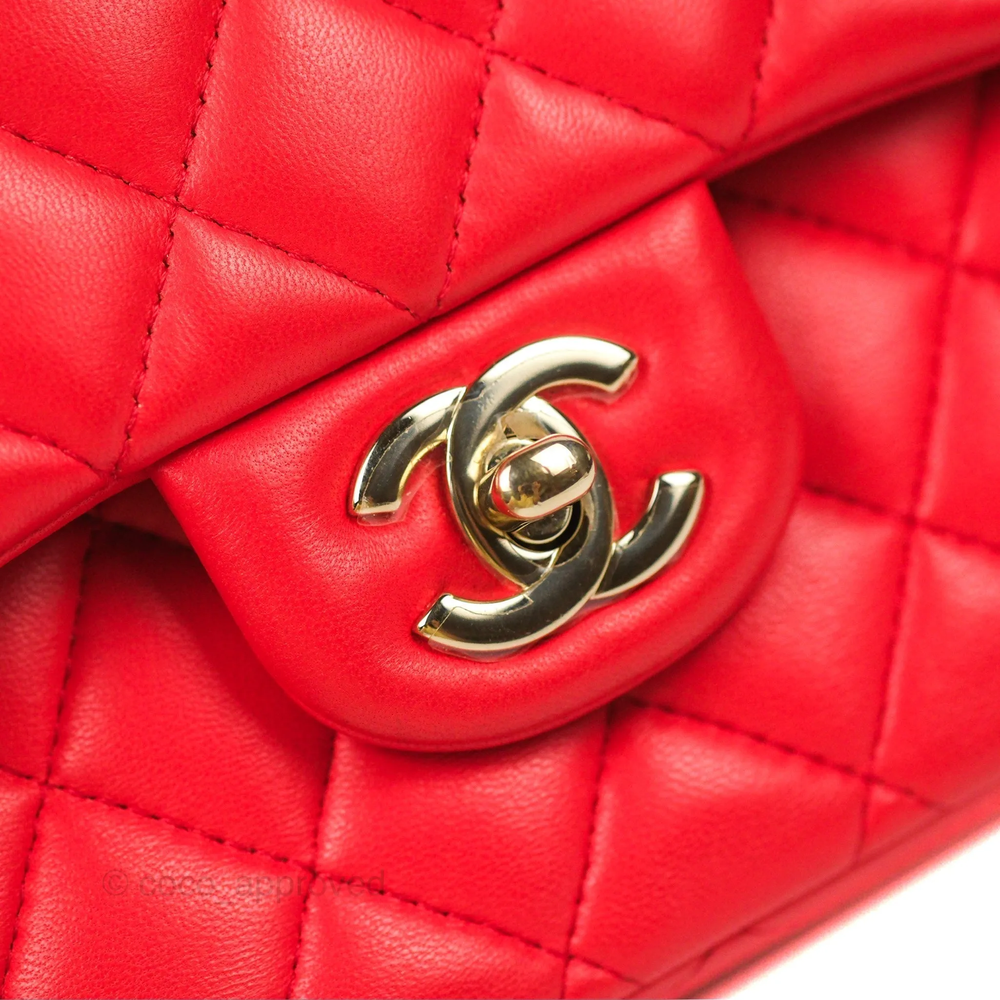 Chanel Classic M/L Medium Flap Quilted Red Lambskin Gold Hardware
