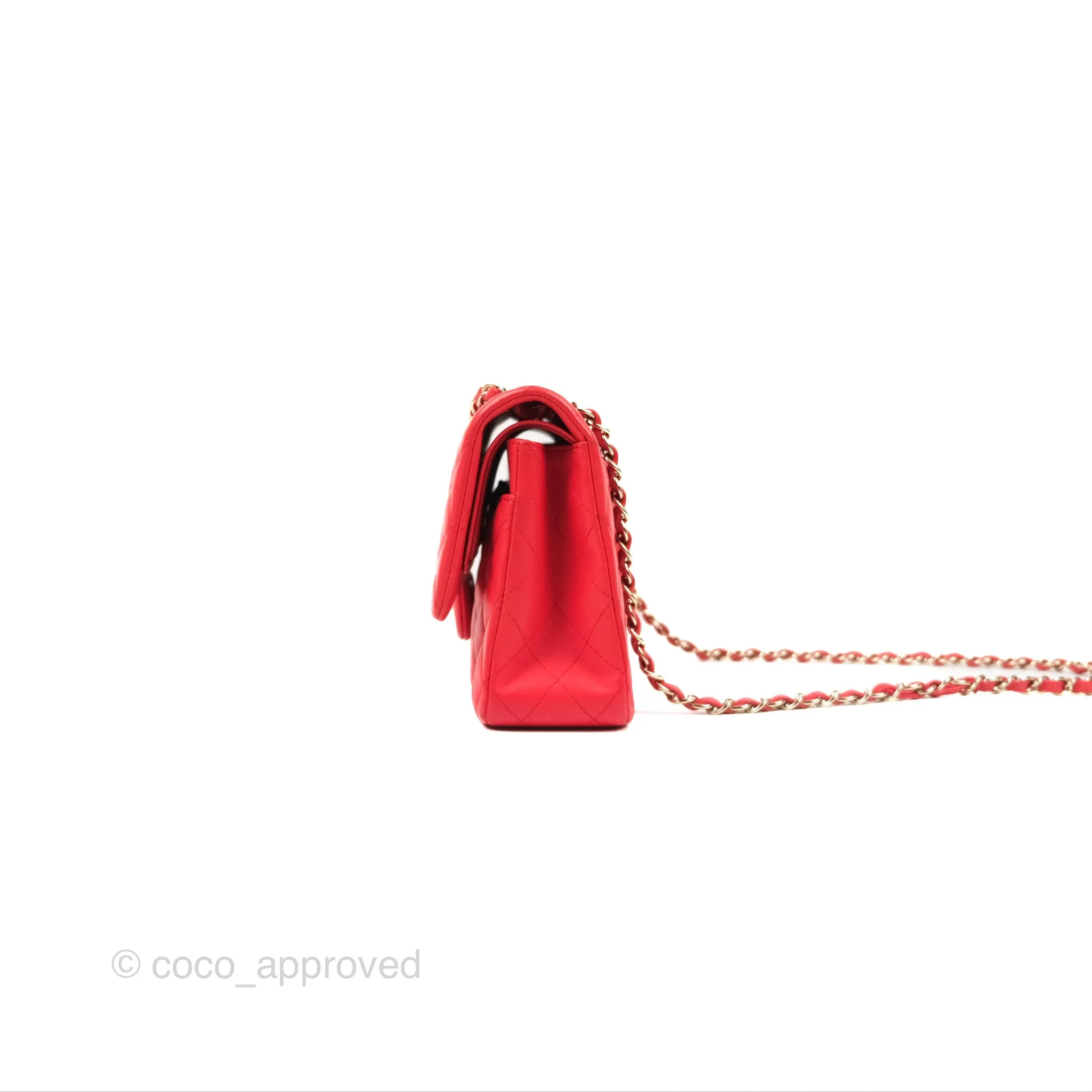 Chanel Classic M/L Medium Flap Quilted Red Lambskin Gold Hardware