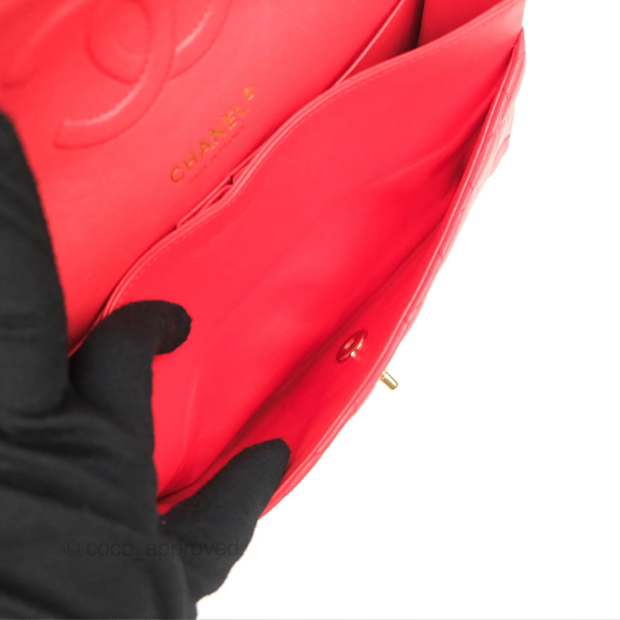 Chanel Classic M/L Medium Flap Quilted Red Lambskin Gold Hardware