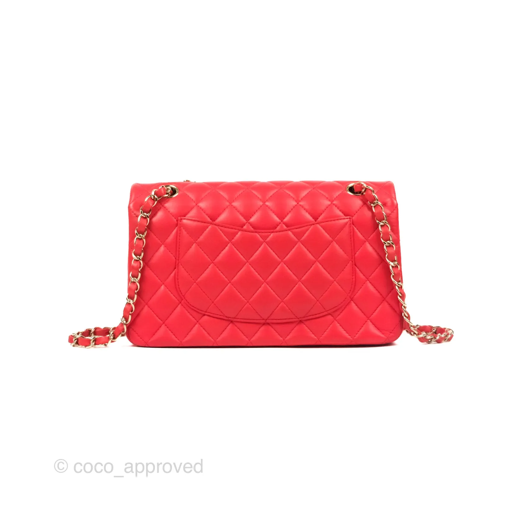 Chanel Classic M/L Medium Flap Quilted Red Lambskin Gold Hardware