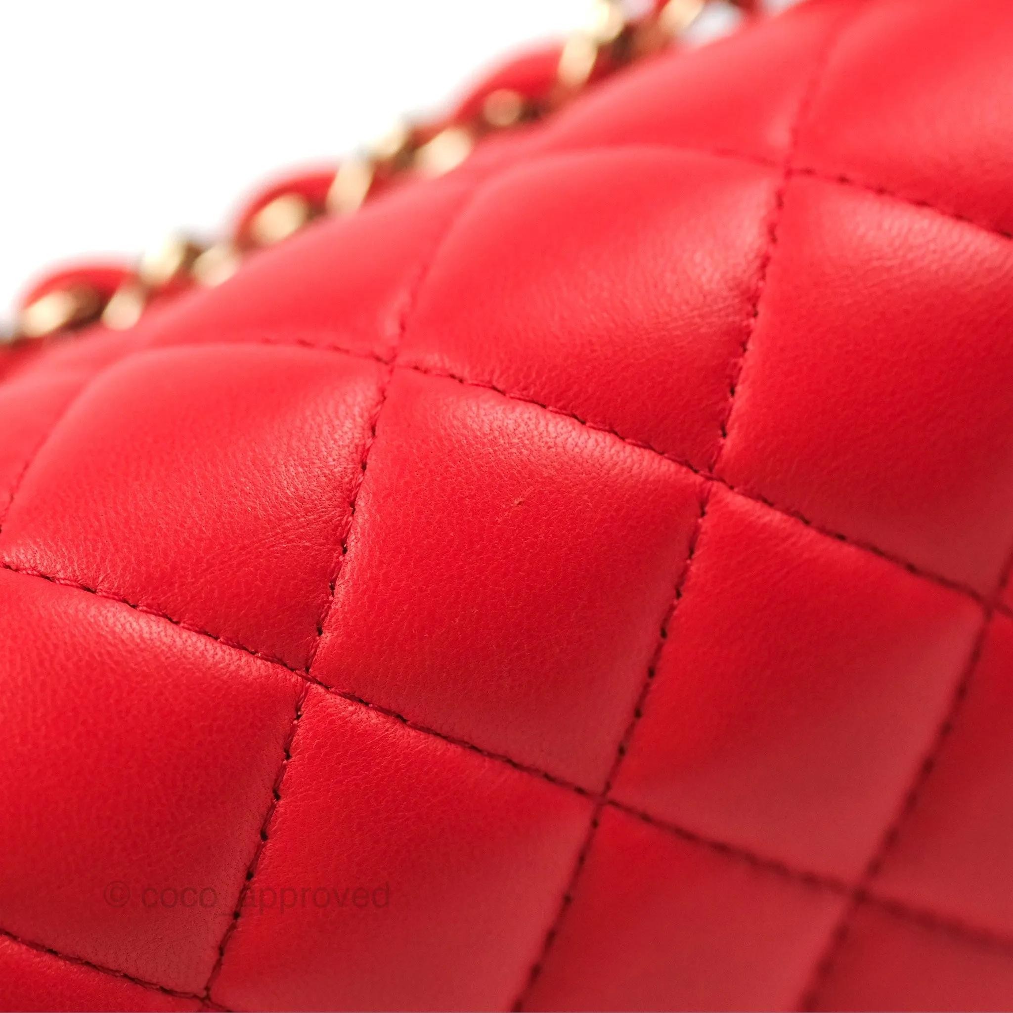 Chanel Classic M/L Medium Flap Quilted Red Lambskin Gold Hardware