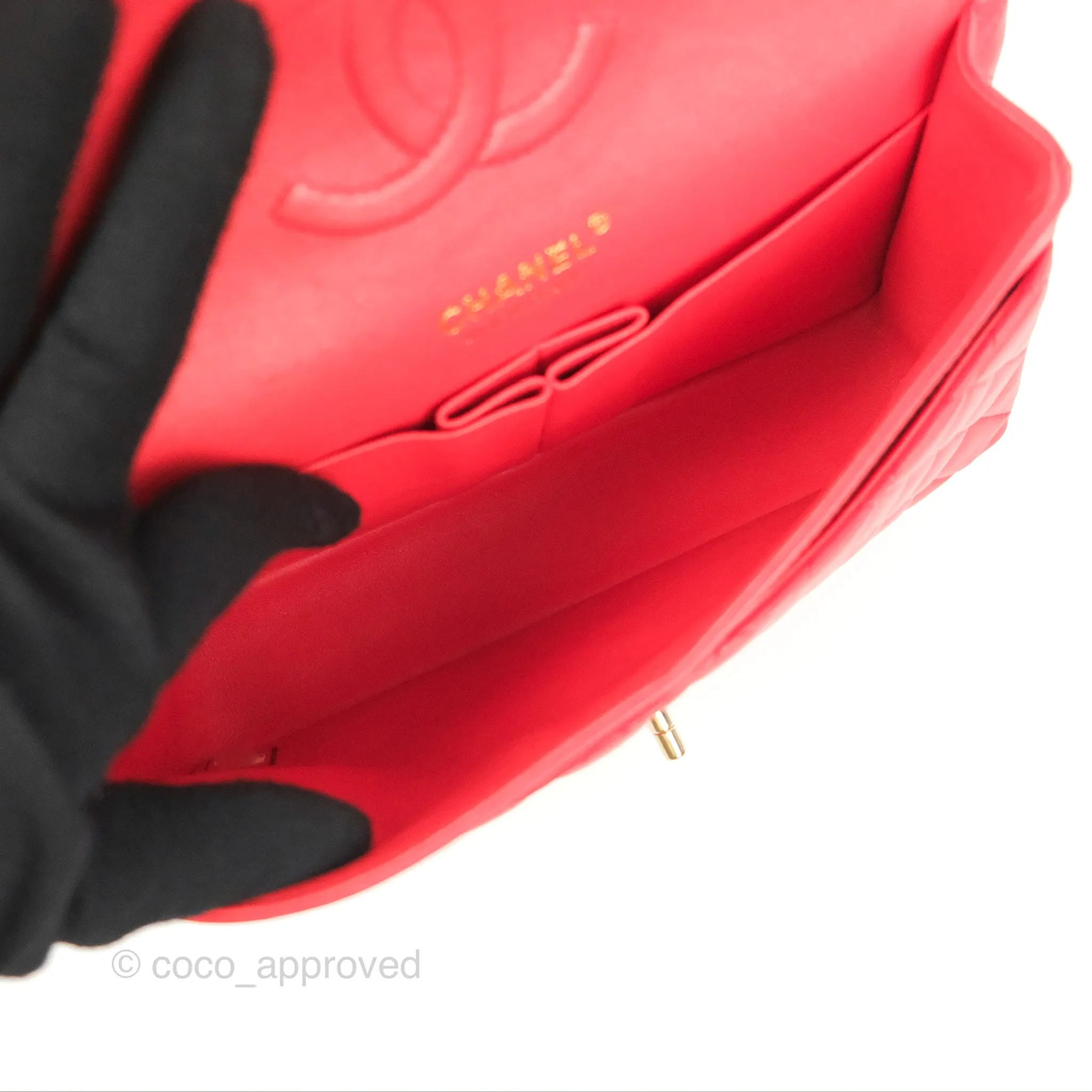 Chanel Classic M/L Medium Flap Quilted Red Lambskin Gold Hardware