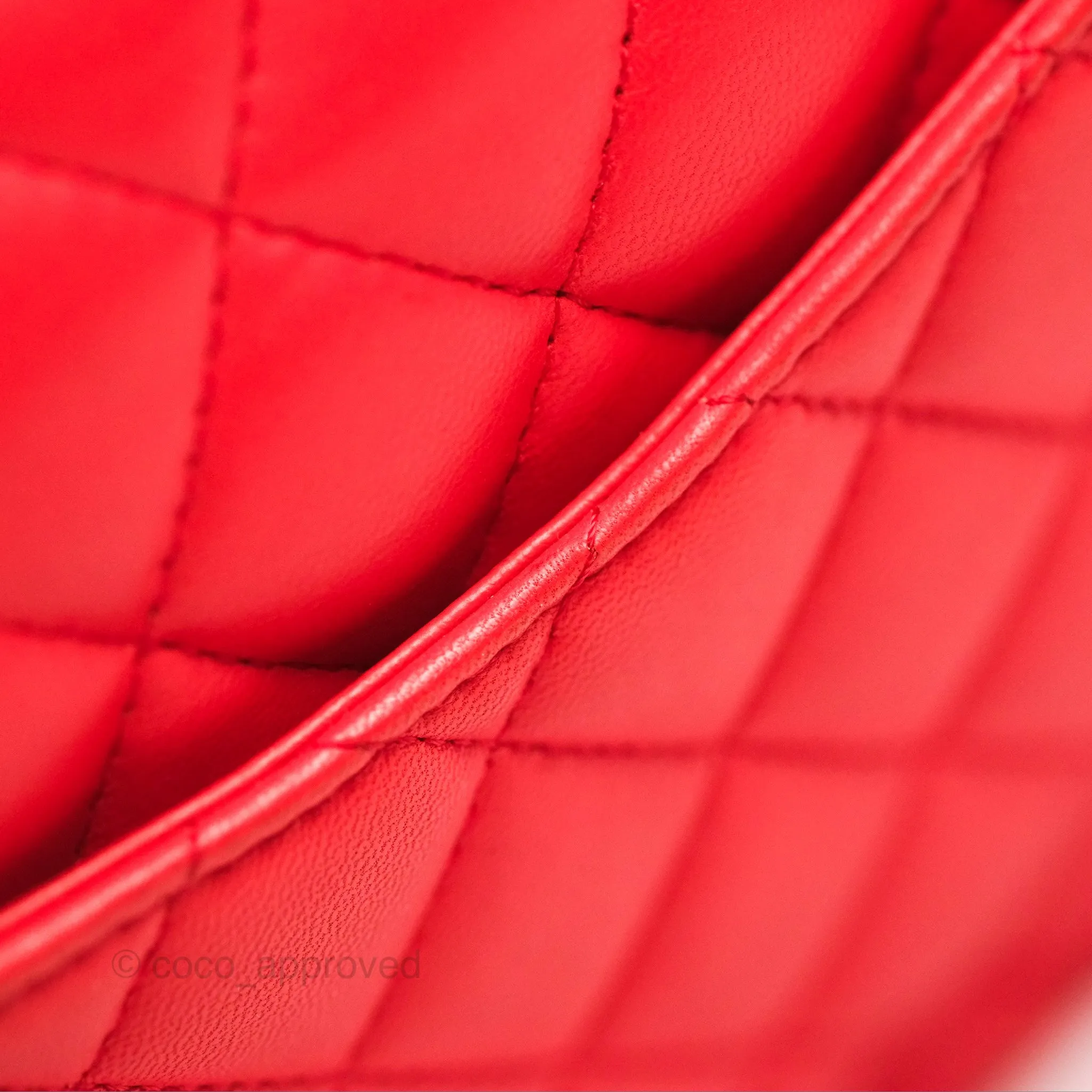 Chanel Classic M/L Medium Flap Quilted Red Lambskin Gold Hardware