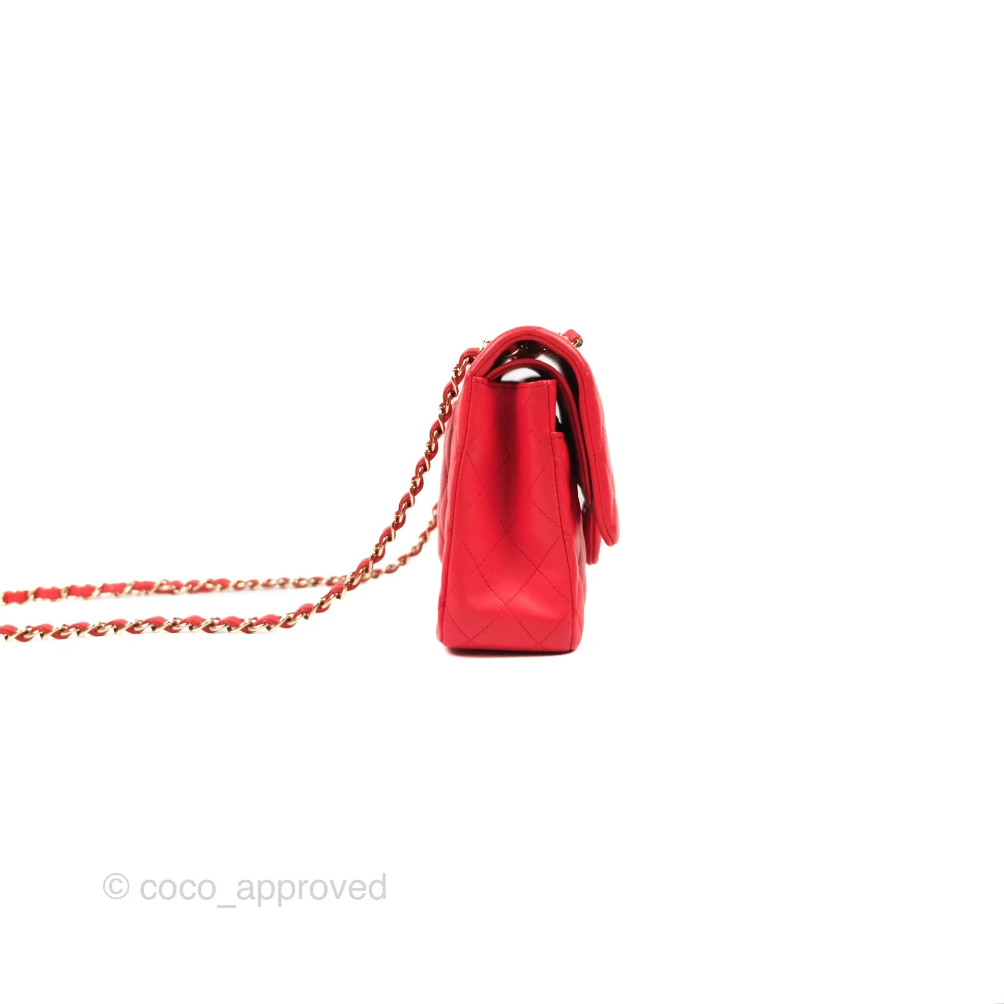 Chanel Classic M/L Medium Flap Quilted Red Lambskin Gold Hardware