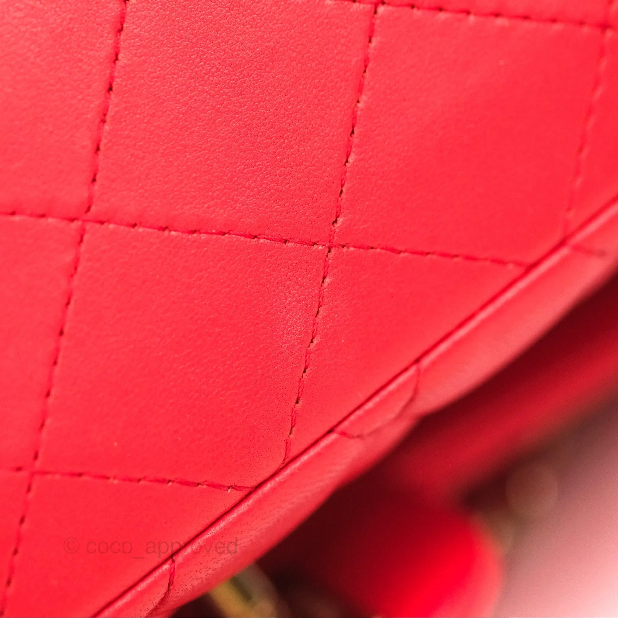 Chanel Classic M/L Medium Flap Quilted Red Lambskin Gold Hardware