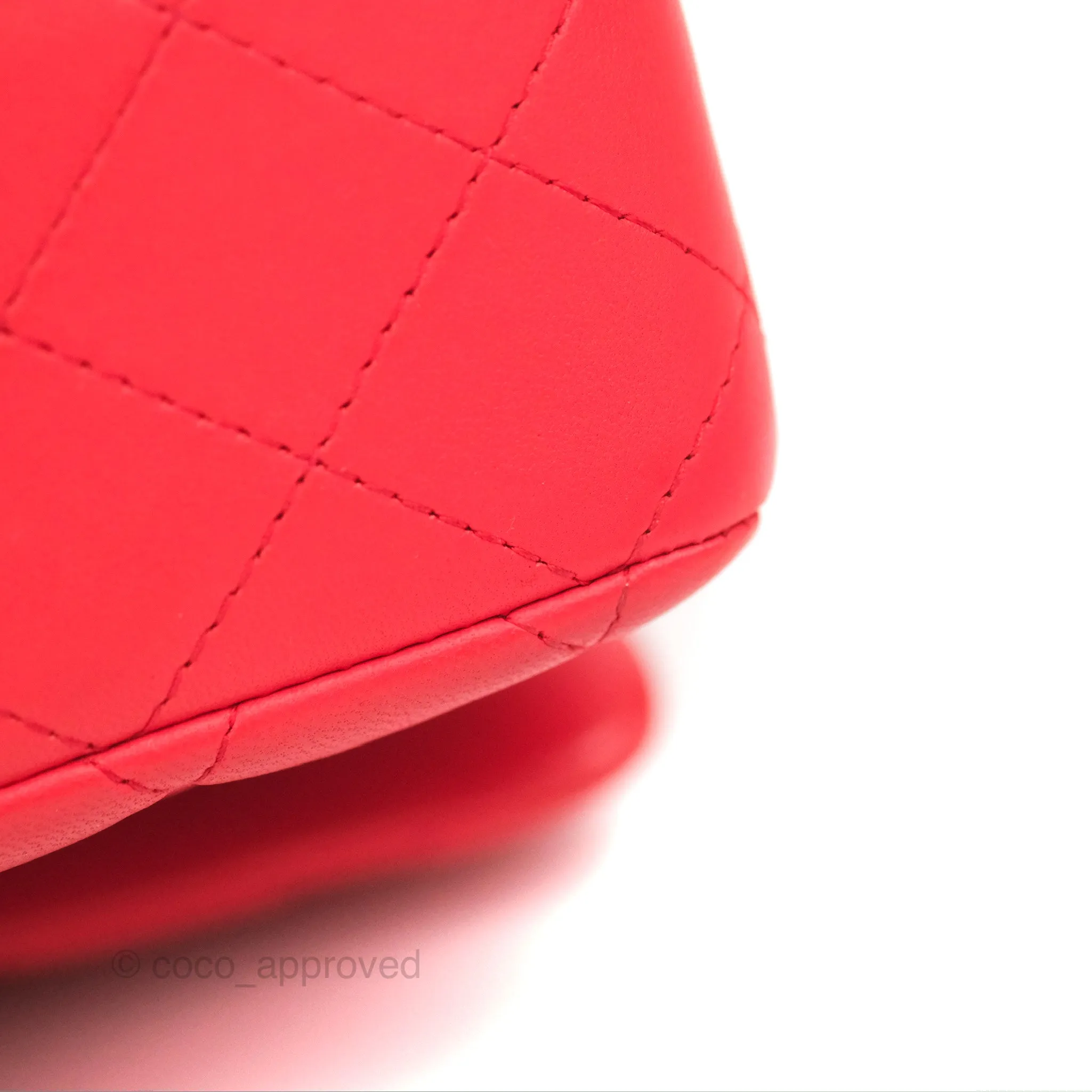 Chanel Classic M/L Medium Flap Quilted Red Lambskin Gold Hardware