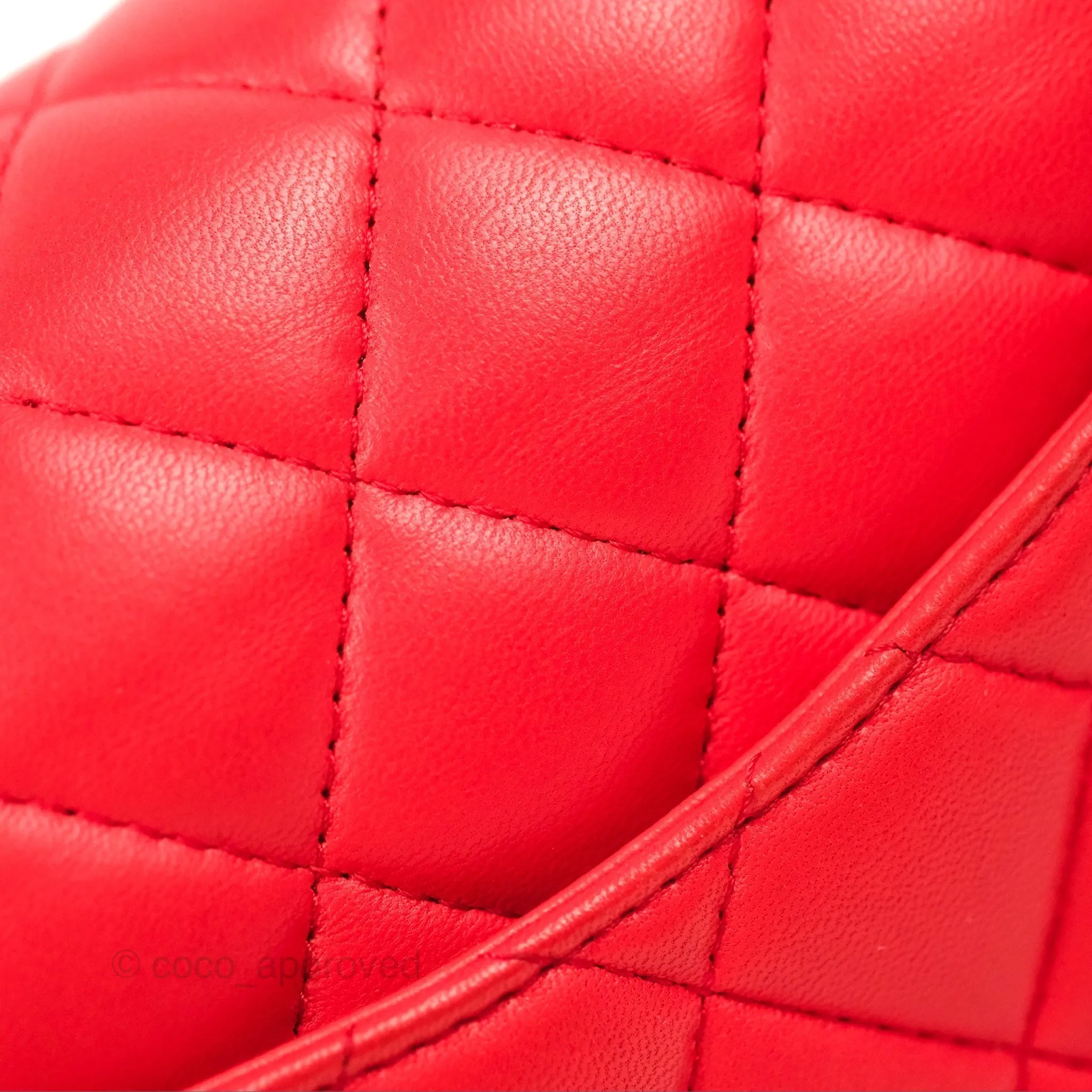 Chanel Classic M/L Medium Flap Quilted Red Lambskin Gold Hardware
