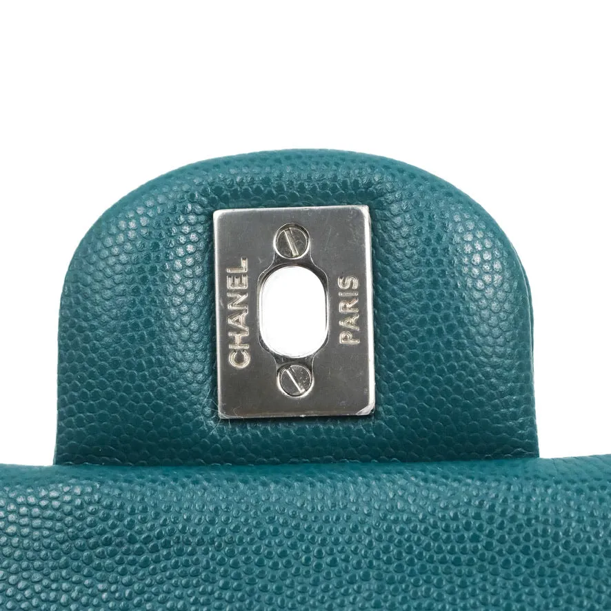 Chanel Classic M/L Medium Flap Quilted Teal Caviar Silver Hardware