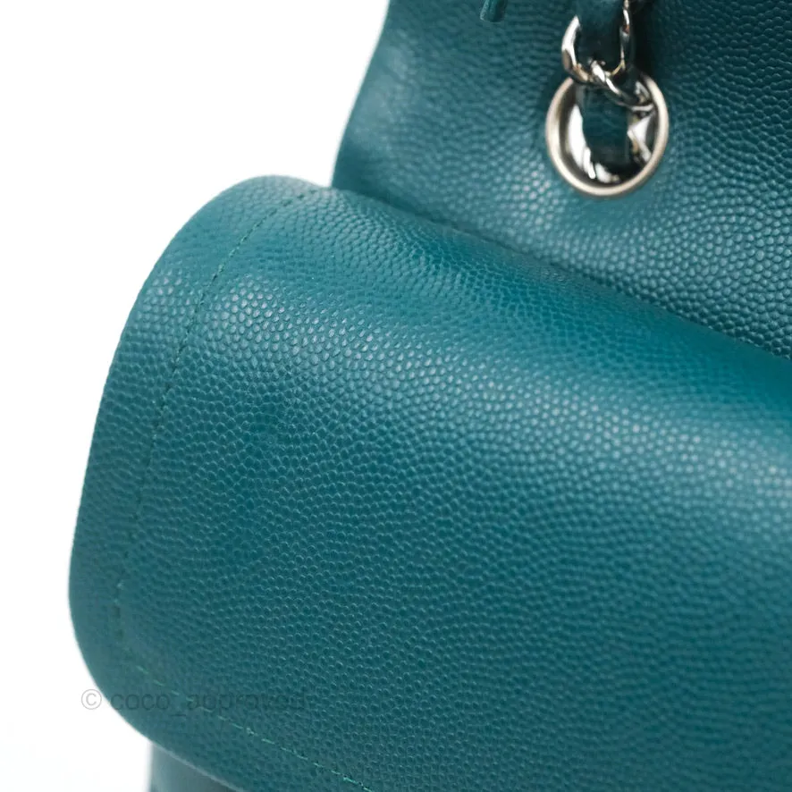 Chanel Classic M/L Medium Flap Quilted Teal Caviar Silver Hardware