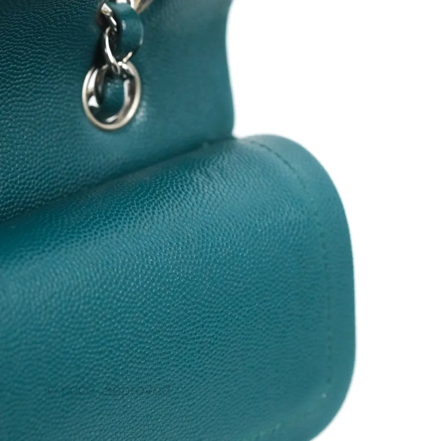 Chanel Classic M/L Medium Flap Quilted Teal Caviar Silver Hardware