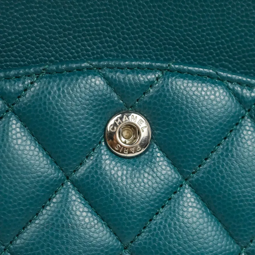 Chanel Classic M/L Medium Flap Quilted Teal Caviar Silver Hardware
