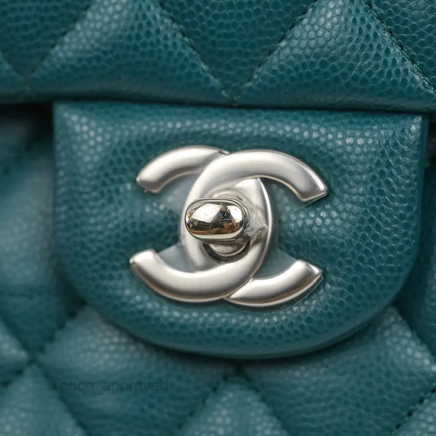 Chanel Classic M/L Medium Flap Quilted Teal Caviar Silver Hardware