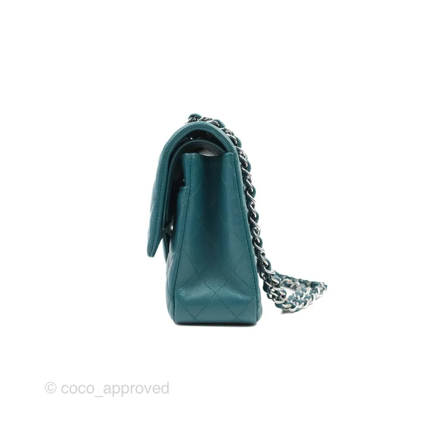 Chanel Classic M/L Medium Flap Quilted Teal Caviar Silver Hardware
