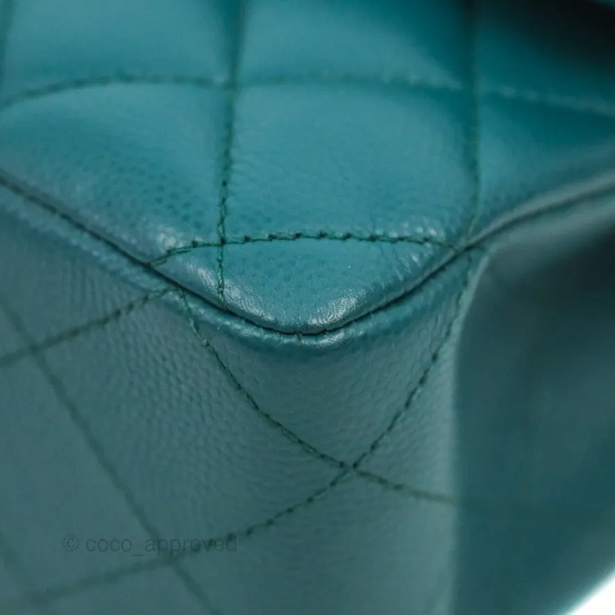 Chanel Classic M/L Medium Flap Quilted Teal Caviar Silver Hardware