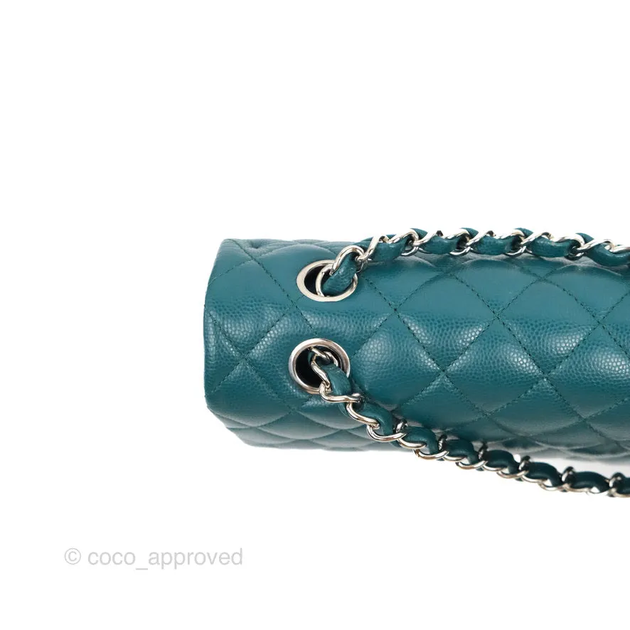 Chanel Classic M/L Medium Flap Quilted Teal Caviar Silver Hardware
