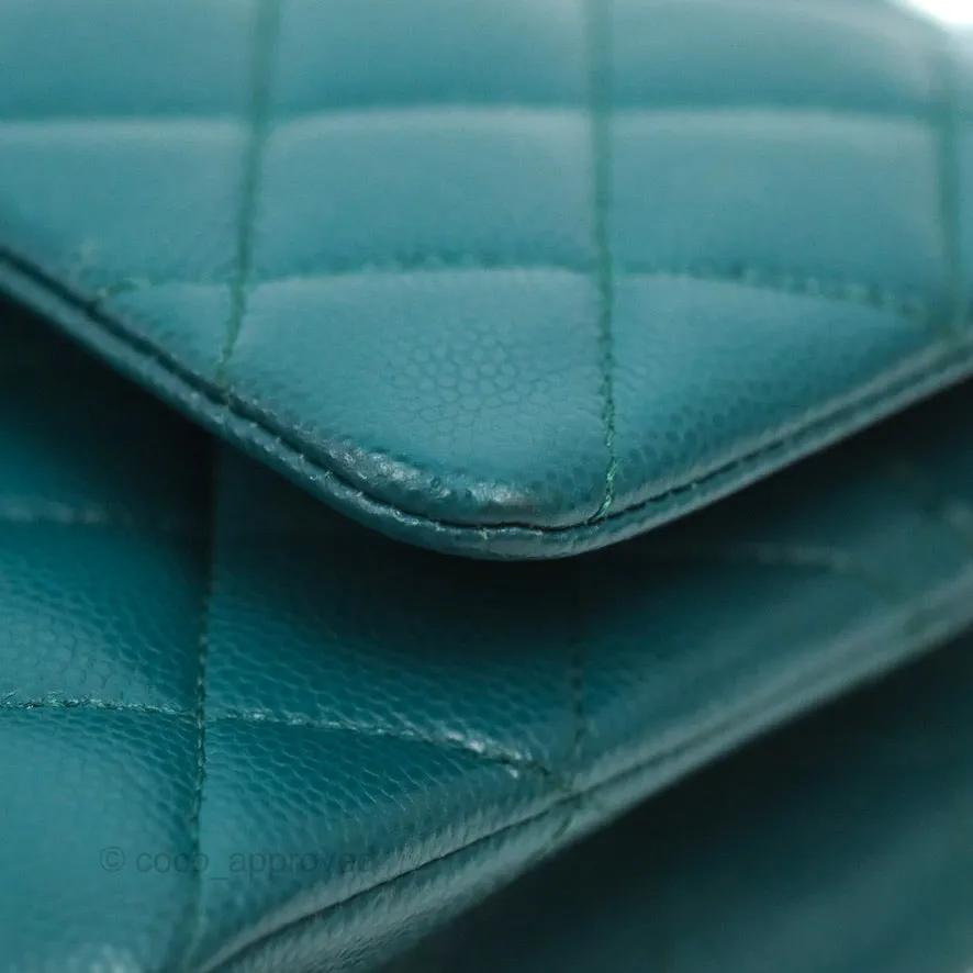 Chanel Classic M/L Medium Flap Quilted Teal Caviar Silver Hardware