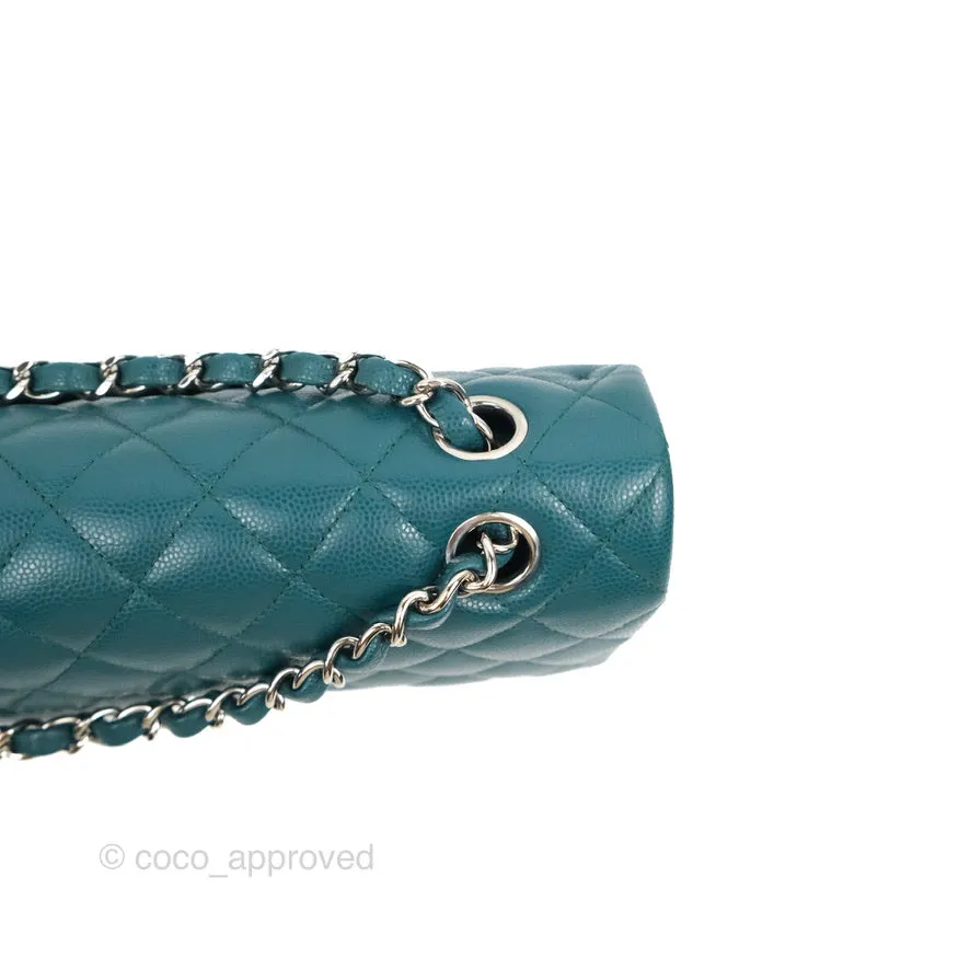 Chanel Classic M/L Medium Flap Quilted Teal Caviar Silver Hardware