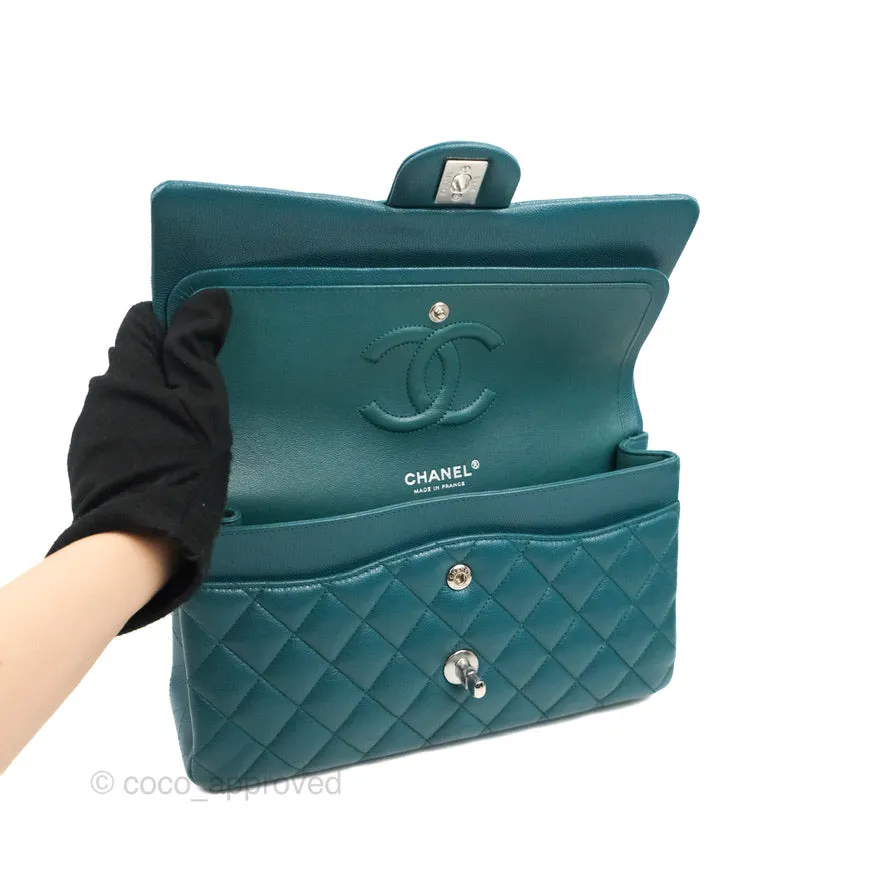 Chanel Classic M/L Medium Flap Quilted Teal Caviar Silver Hardware