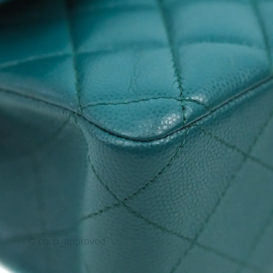 Chanel Classic M/L Medium Flap Quilted Teal Caviar Silver Hardware