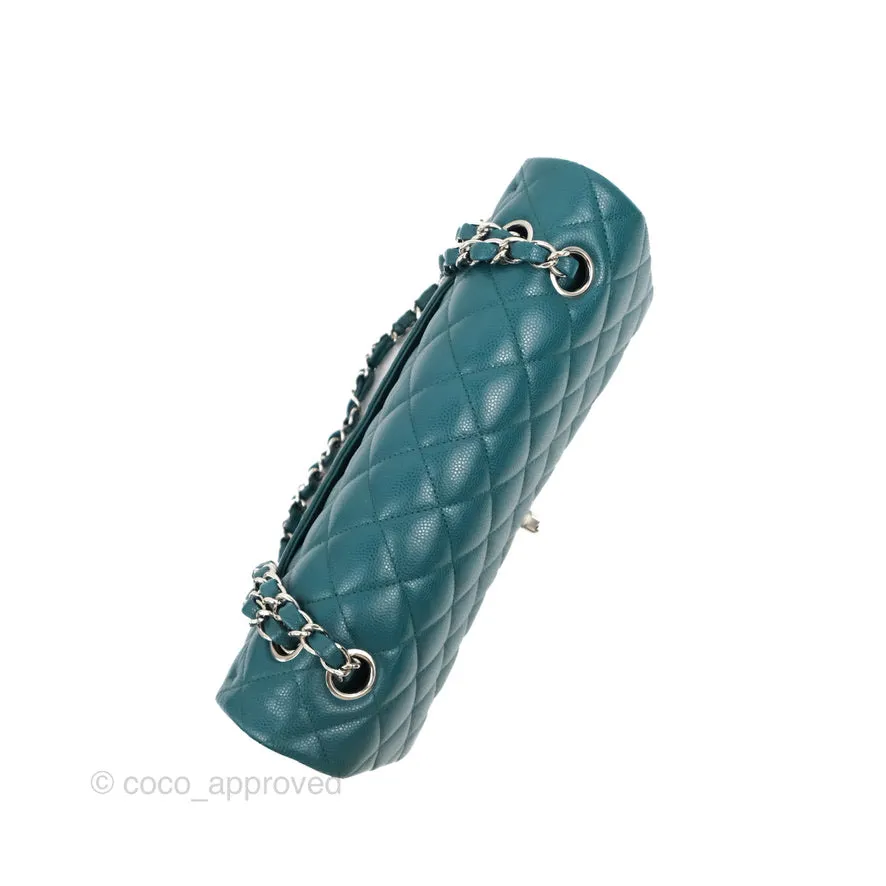 Chanel Classic M/L Medium Flap Quilted Teal Caviar Silver Hardware