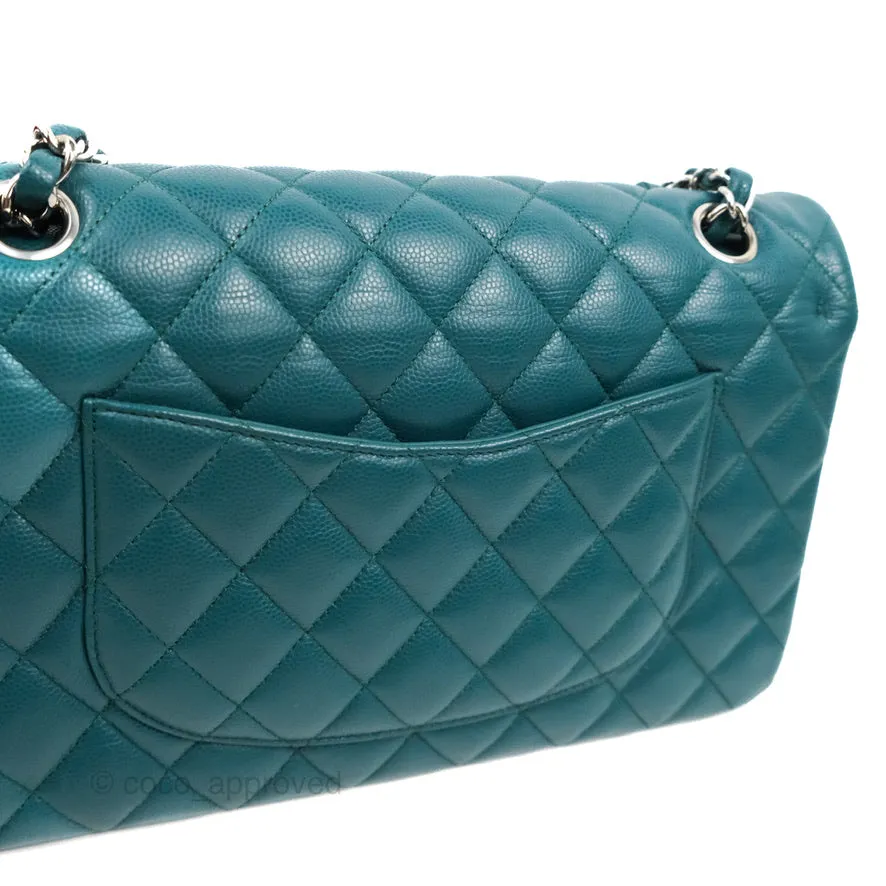 Chanel Classic M/L Medium Flap Quilted Teal Caviar Silver Hardware
